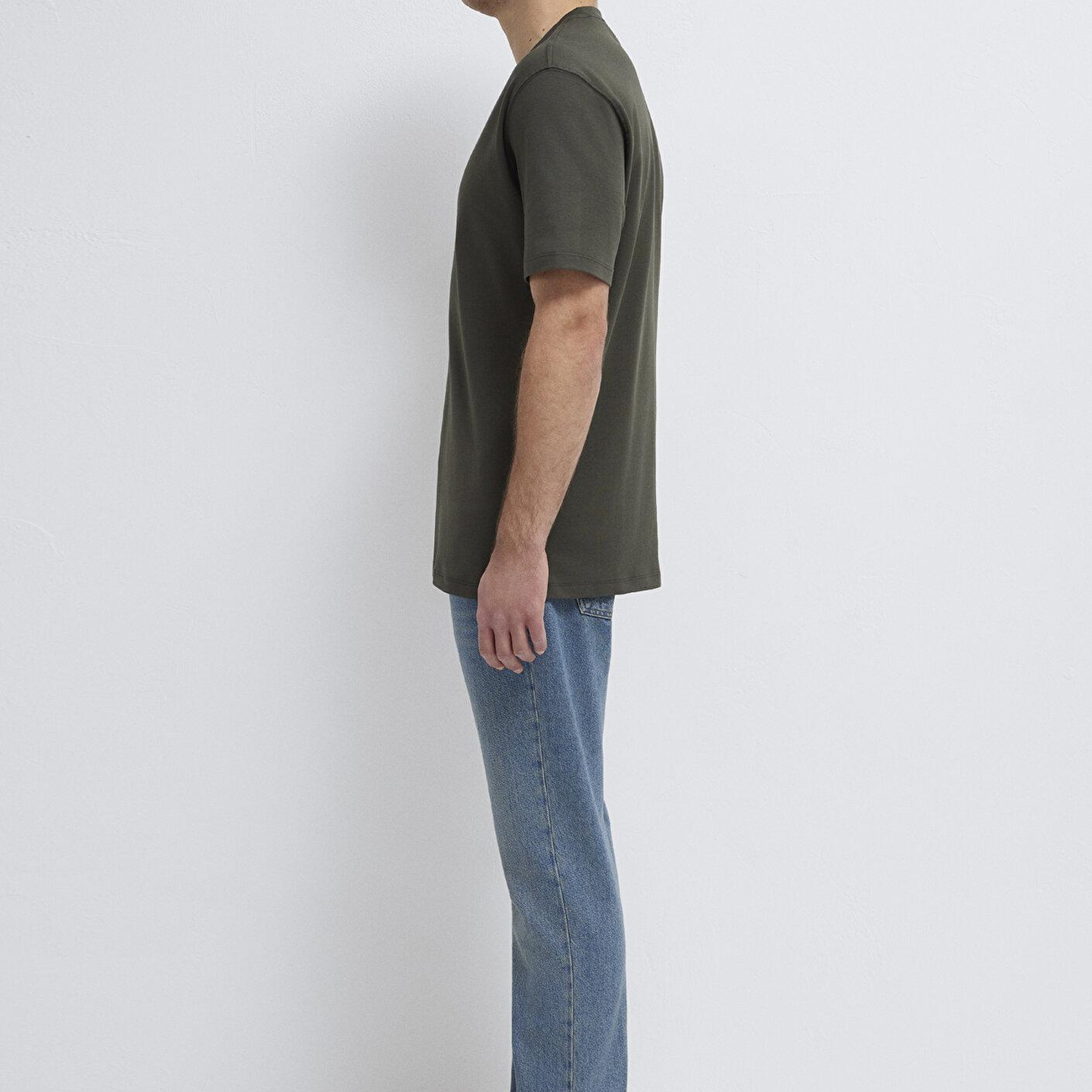 Mavi Mavi Logo Haki Basic İnterlok Tişört Loose Fit / Bol Rahat Kesim 0613102-71553
