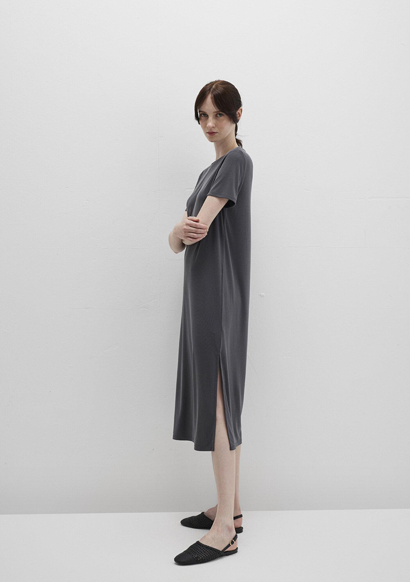 Mavi Antrasit (TENCEL™) Modal Karışımlı Midi Elbise 1310777-70095