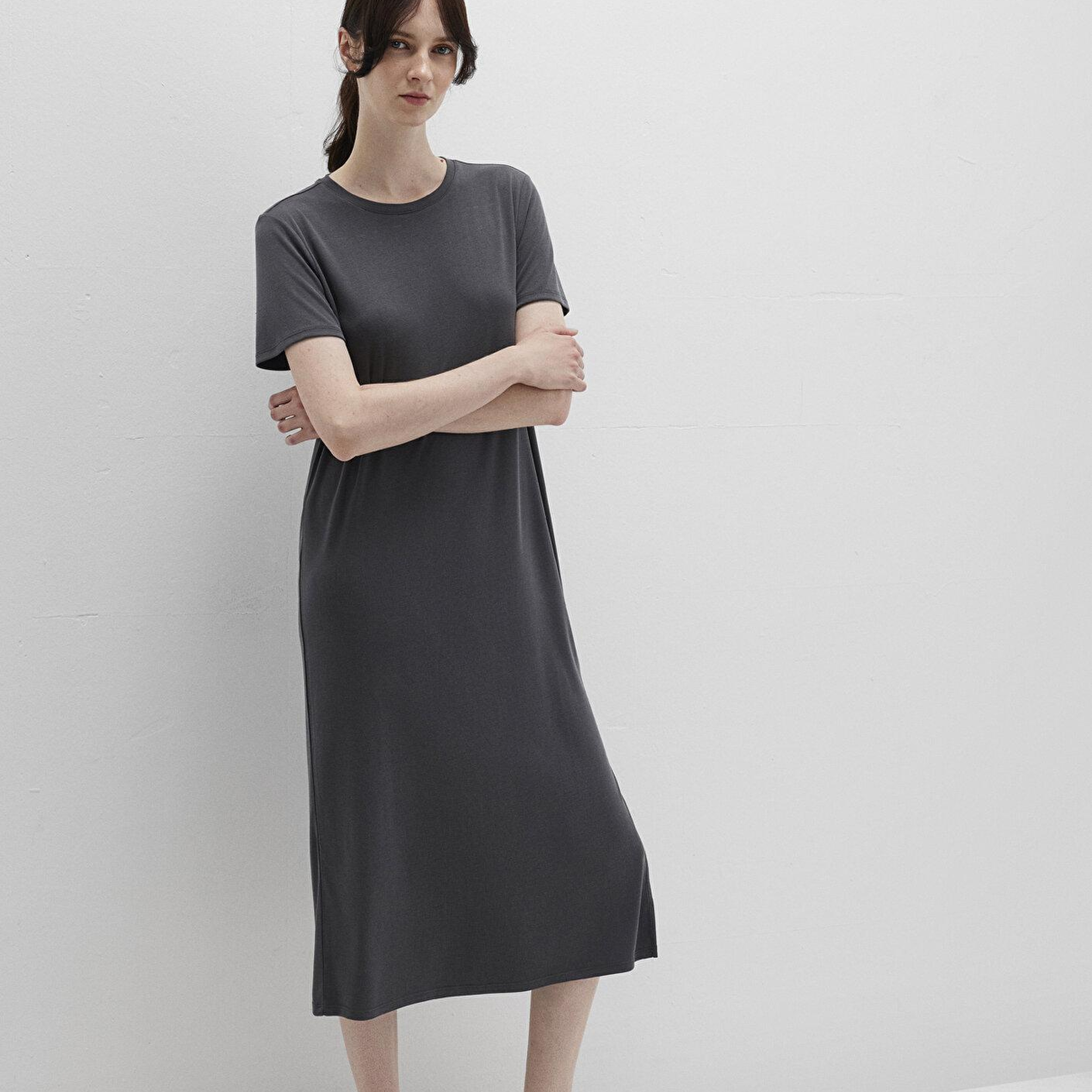 Mavi Antrasit (TENCEL™) Modal Karışımlı Midi Elbise 1310777-70095