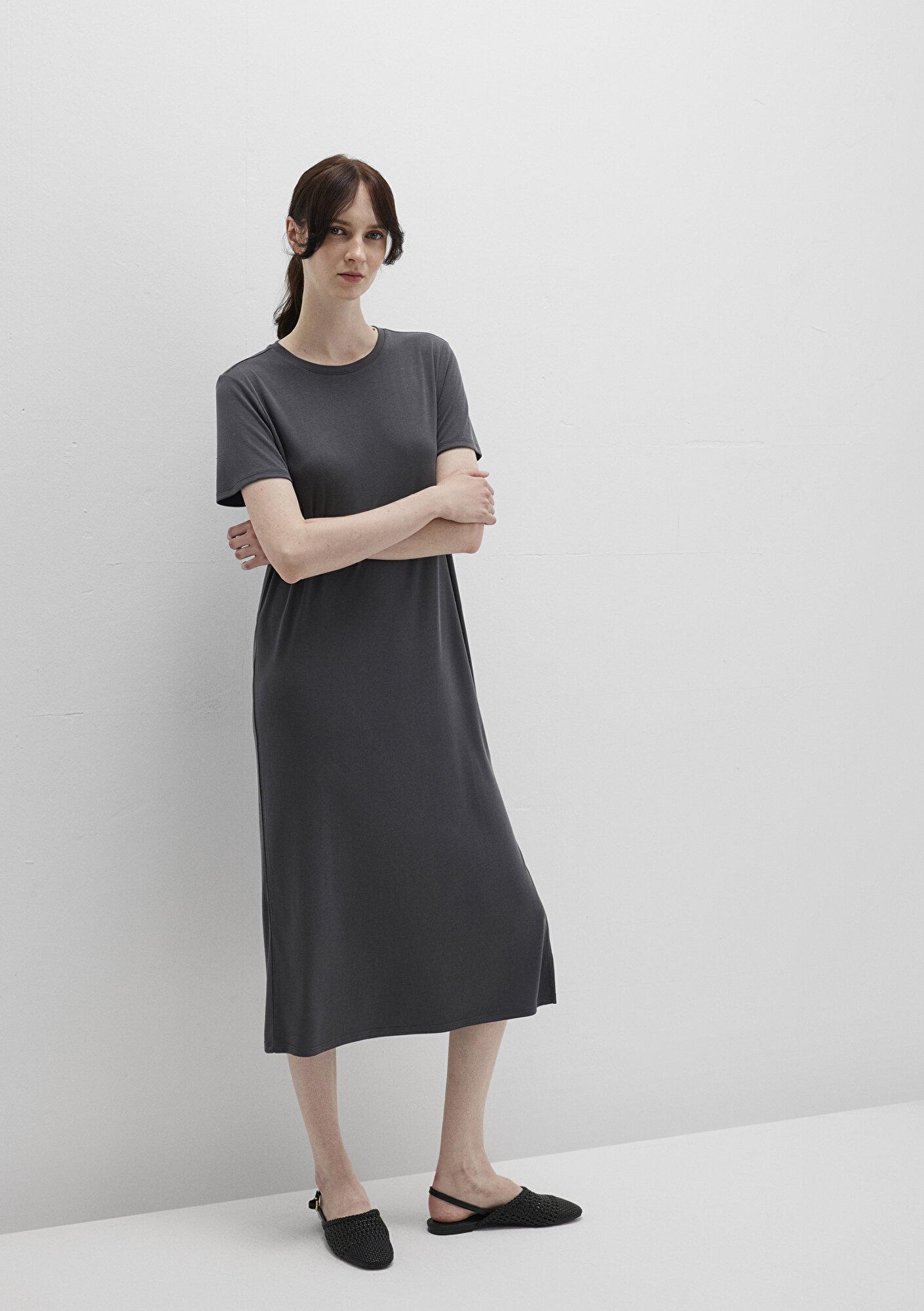 Mavi Antrasit (TENCEL™) Modal Karışımlı Midi Elbise 1310777-70095