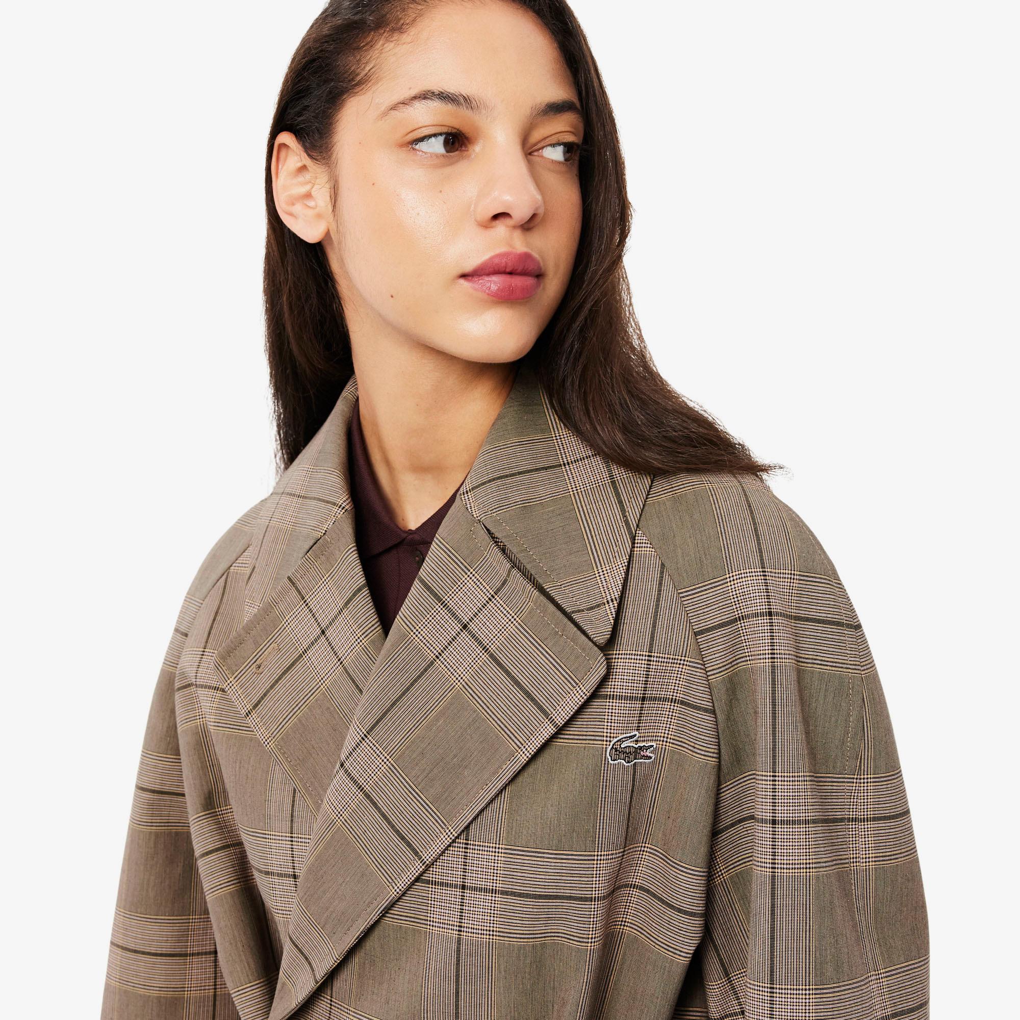 Lacoste Kadın Relaxed Fit Ekose Bej Kaban