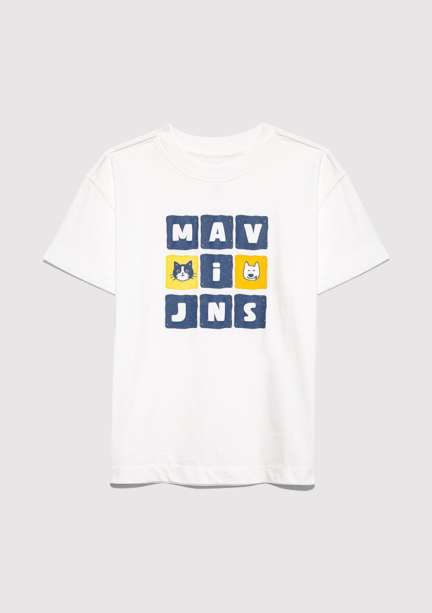 Mavi Mavi Jeans Baskılı Ekru Tişört Loose Fit / Bol Rahat Kesim 7610366-70057