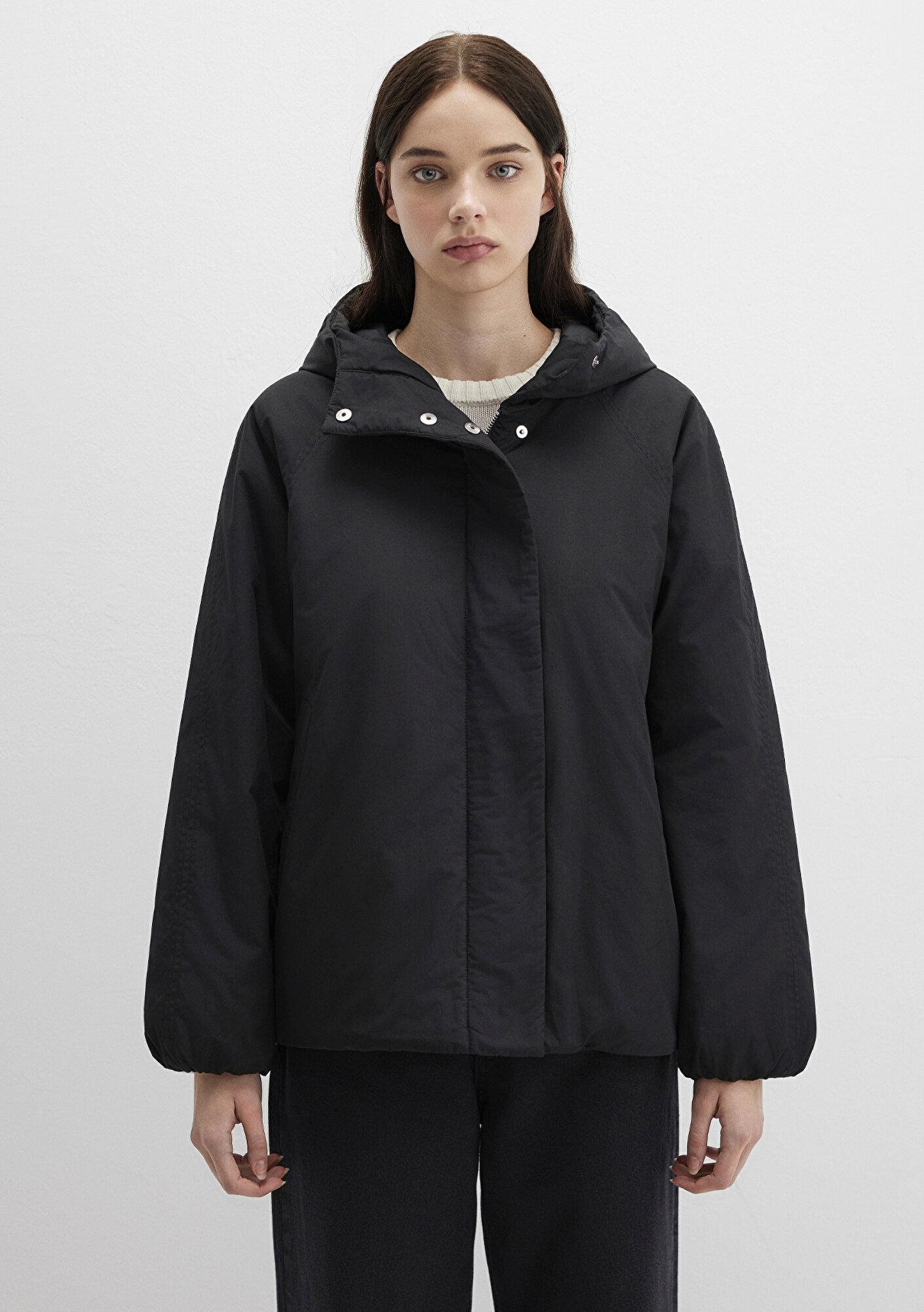 Mavi Kapüşonlu Siyah Ceket Loose Fit / Bol Rahat Kesim 1110762-900