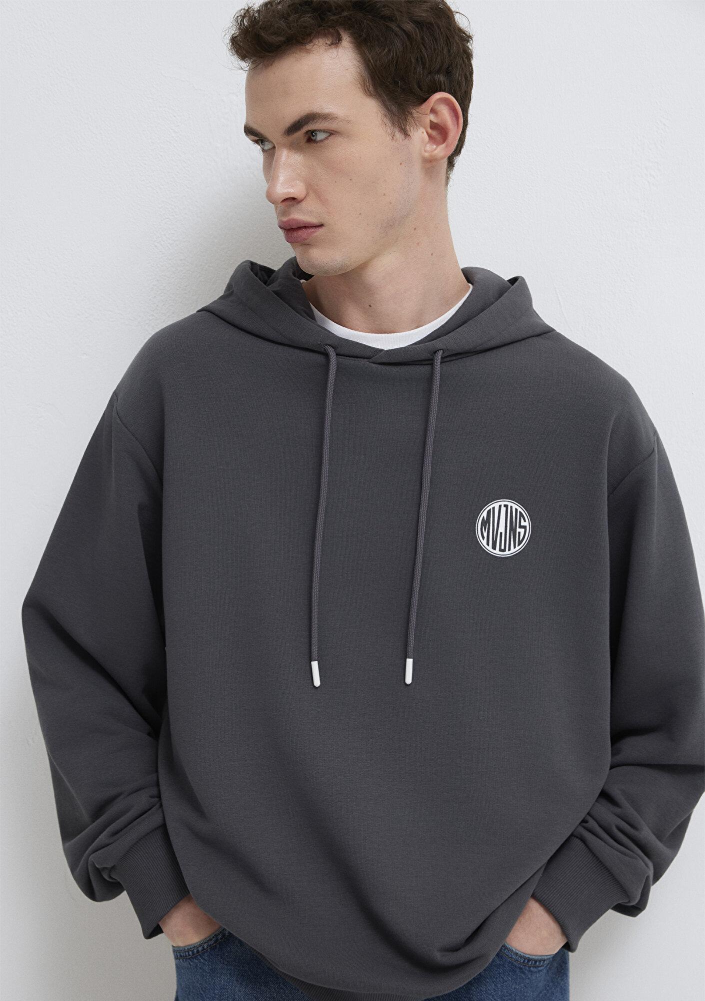 Mavi MVJNS Logo Baskılı Kapüşonlu Antrasit Sweatshirt 0611786-80106