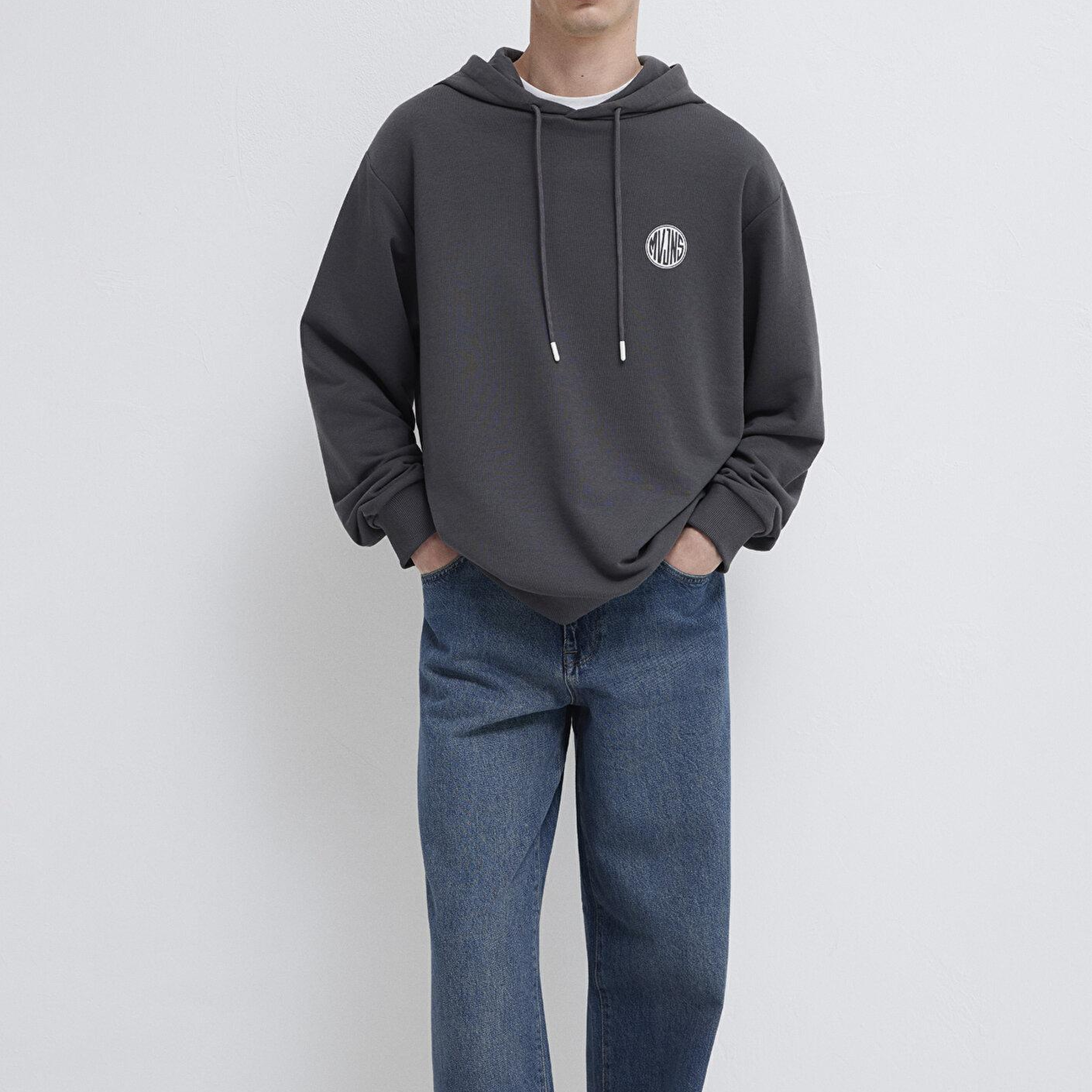 Mavi MVJNS Logo Baskılı Kapüşonlu Antrasit Sweatshirt 0611786-80106