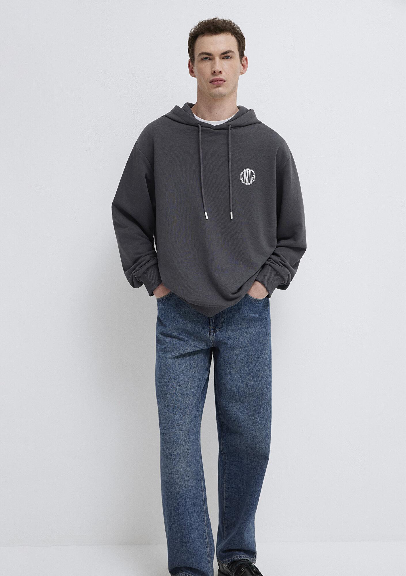 Mavi MVJNS Logo Baskılı Kapüşonlu Antrasit Sweatshirt 0611786-80106