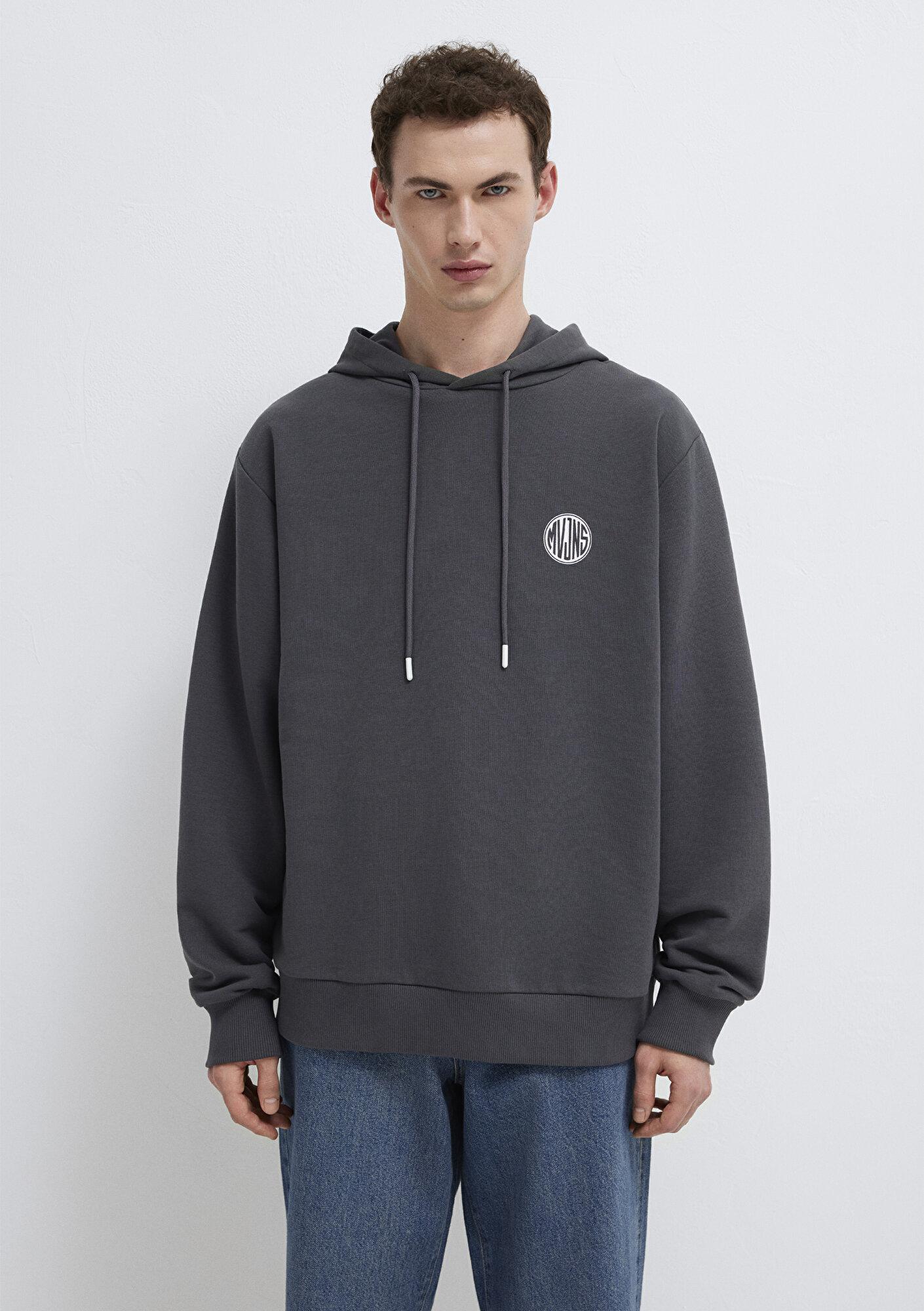 Mavi MVJNS Logo Baskılı Kapüşonlu Antrasit Sweatshirt 0611786-80106