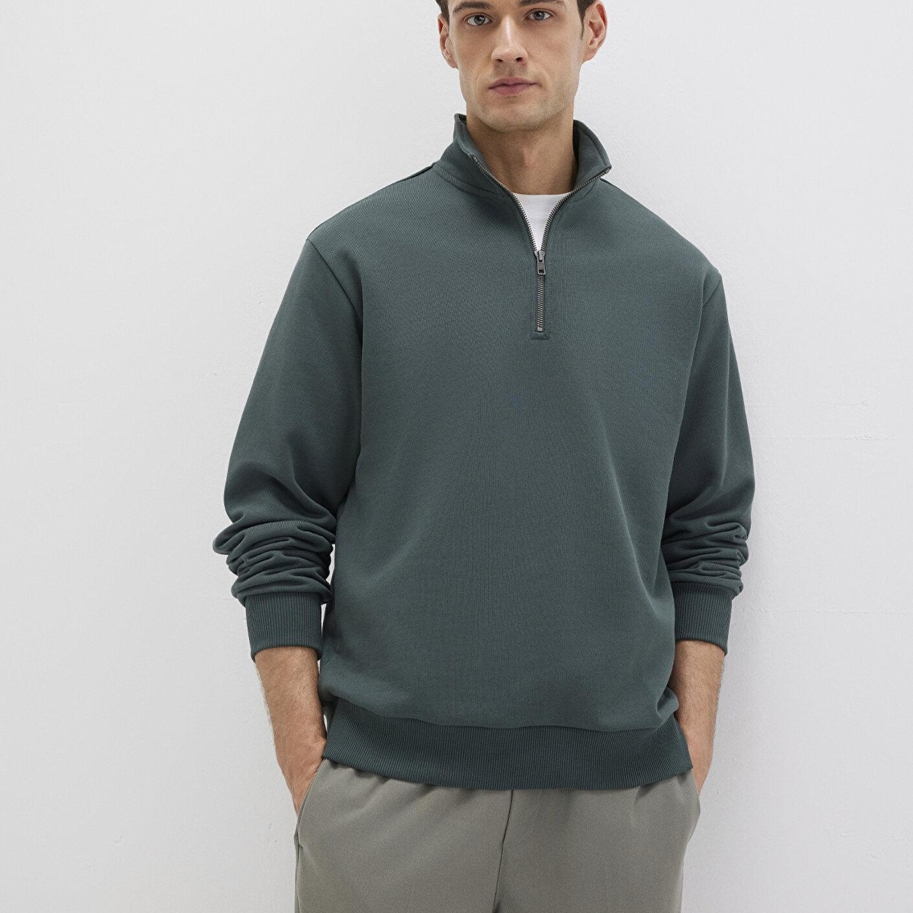 Mavi Yarı Fermuarlı Yeşil Basic Sweatshirt 0S10419-71598
