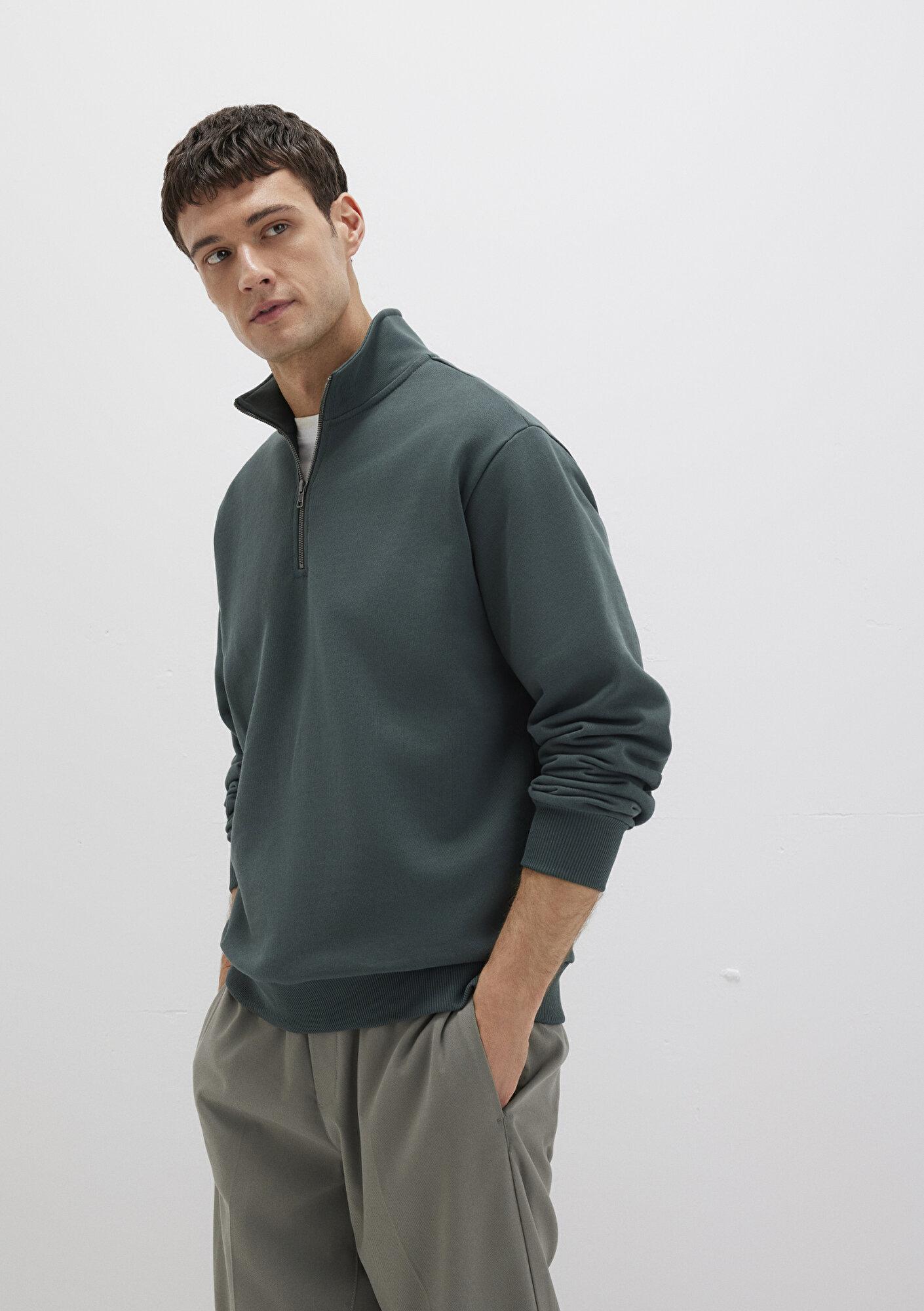 Mavi Yarı Fermuarlı Yeşil Basic Sweatshirt 0S10419-71598