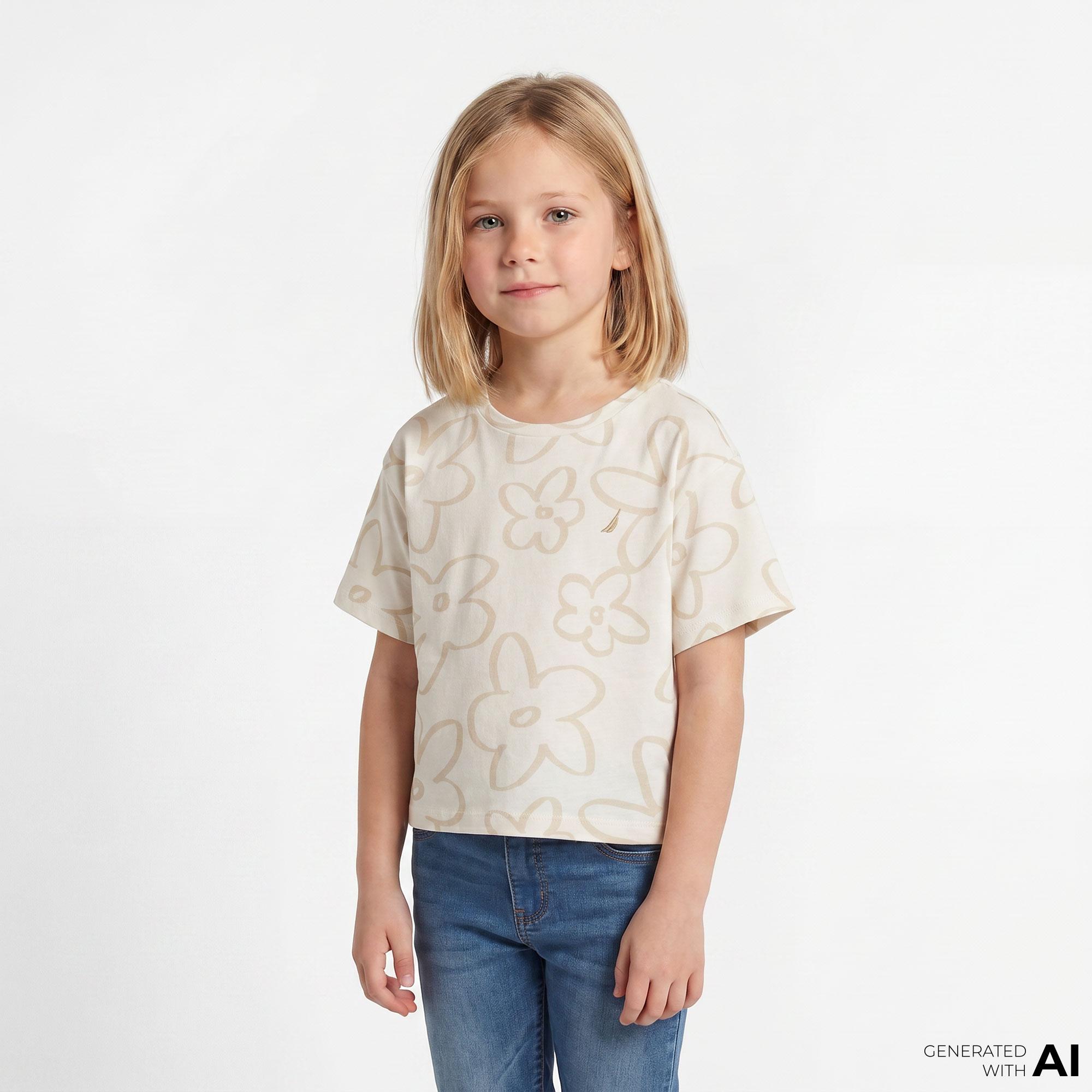 Nautica Kız Çocuk Beyaz Regular Fit Baskılı T-Shirt