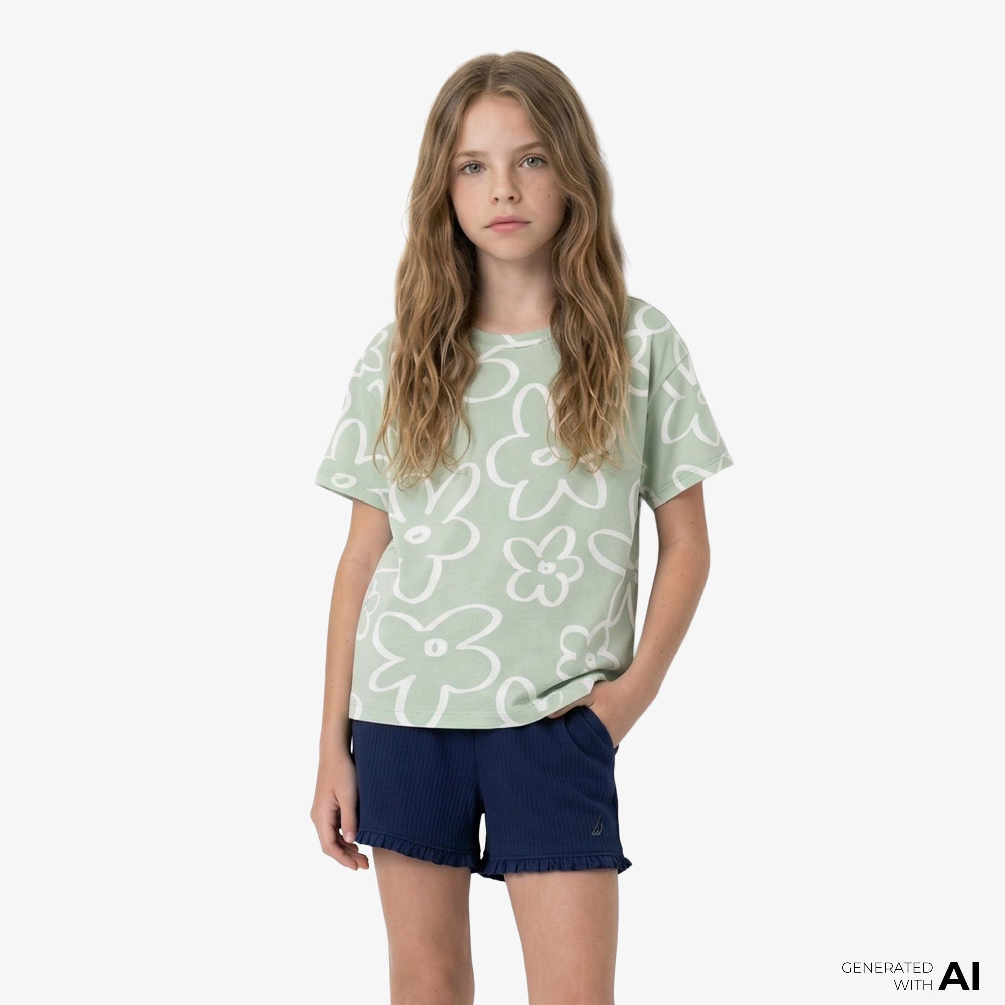 Nautica Kız Çocuk Yeşil Regular Fit Baskılı T-Shirt
