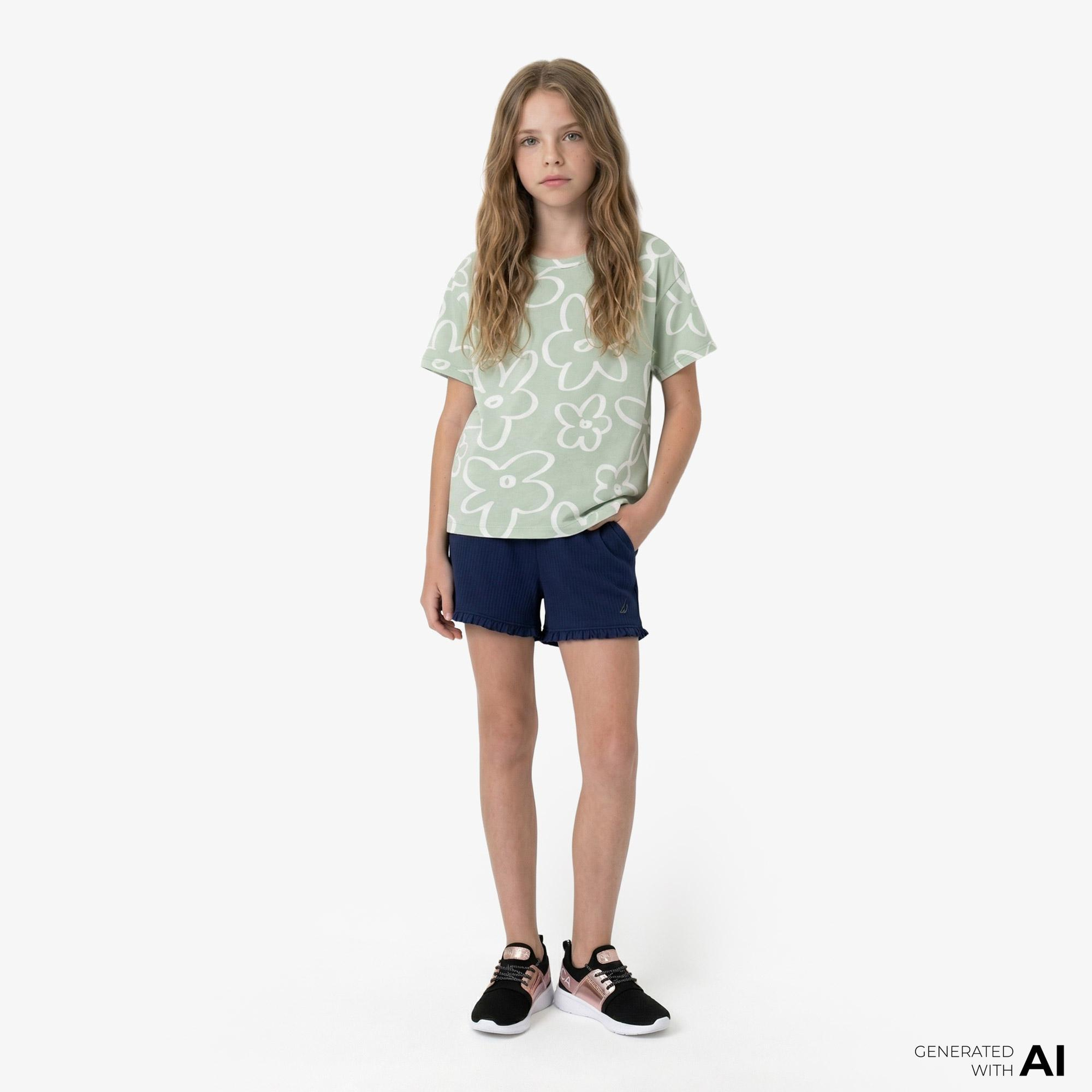 Nautica Kız Çocuk Yeşil Regular Fit Baskılı T-Shirt