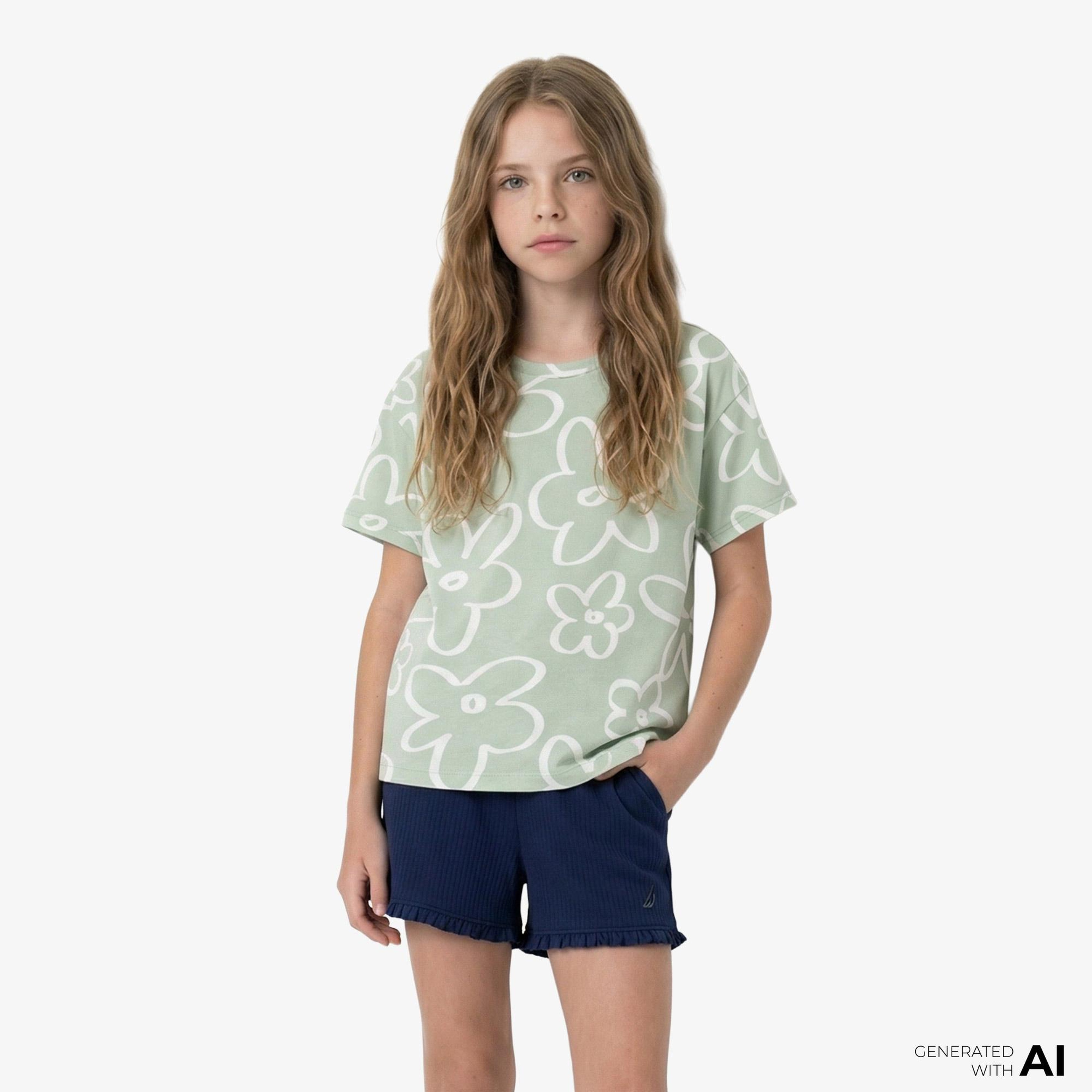 Nautica Kız Çocuk Yeşil Regular Fit Baskılı T-Shirt