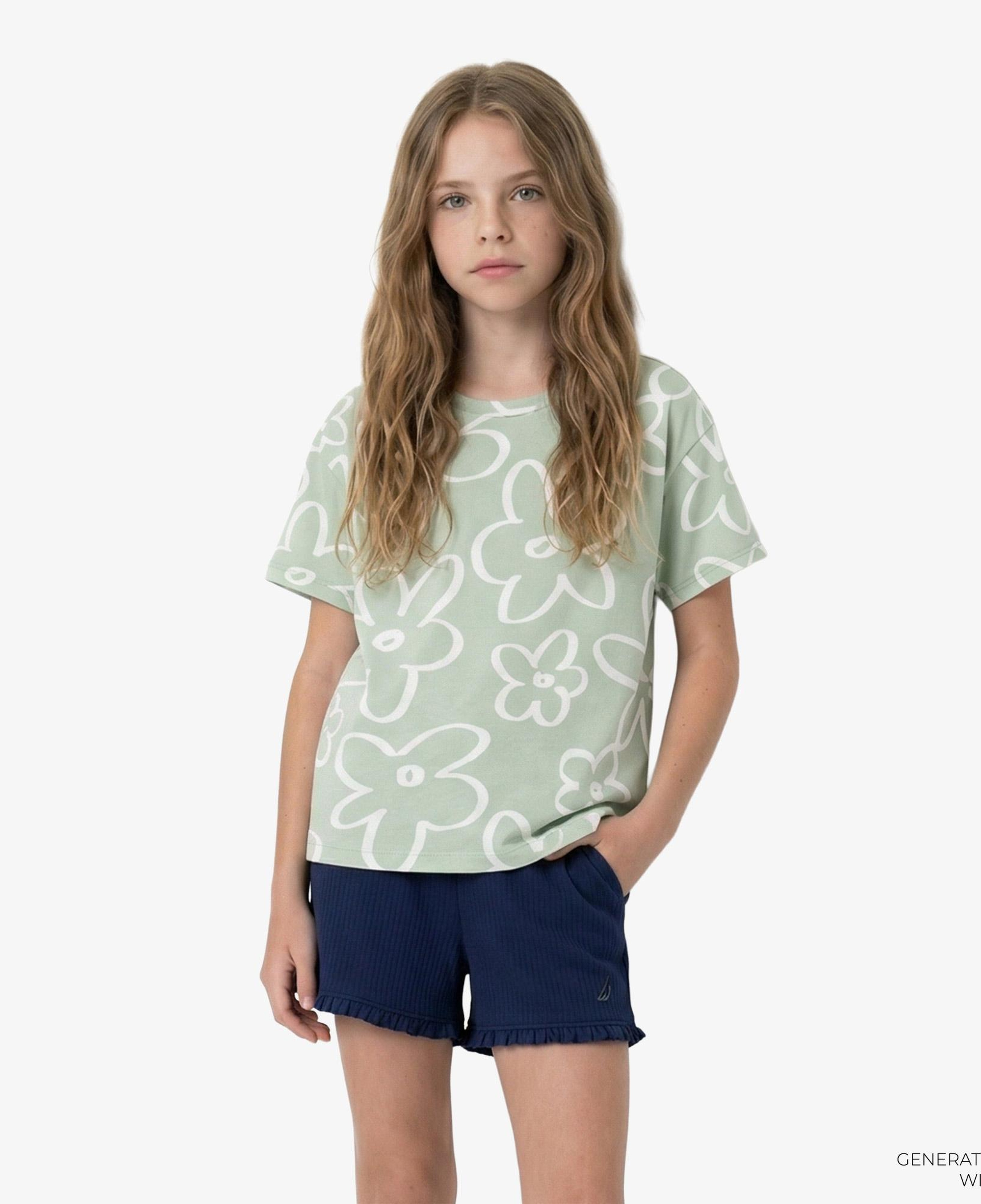 Nautica Kız Çocuk Yeşil Regular Fit Baskılı T-Shirt