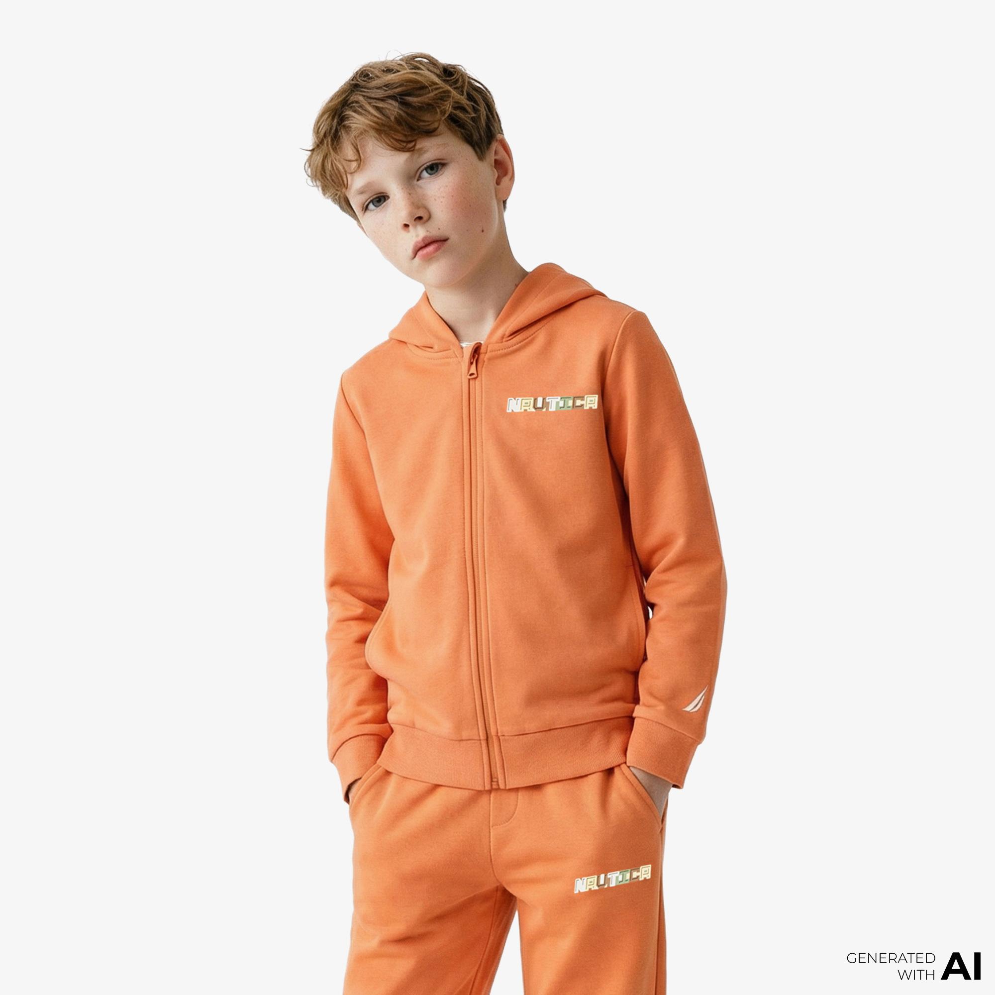 Nautica Erkek Çocuk Turuncu Regular Fit Kapüşonlu Sweatshirt