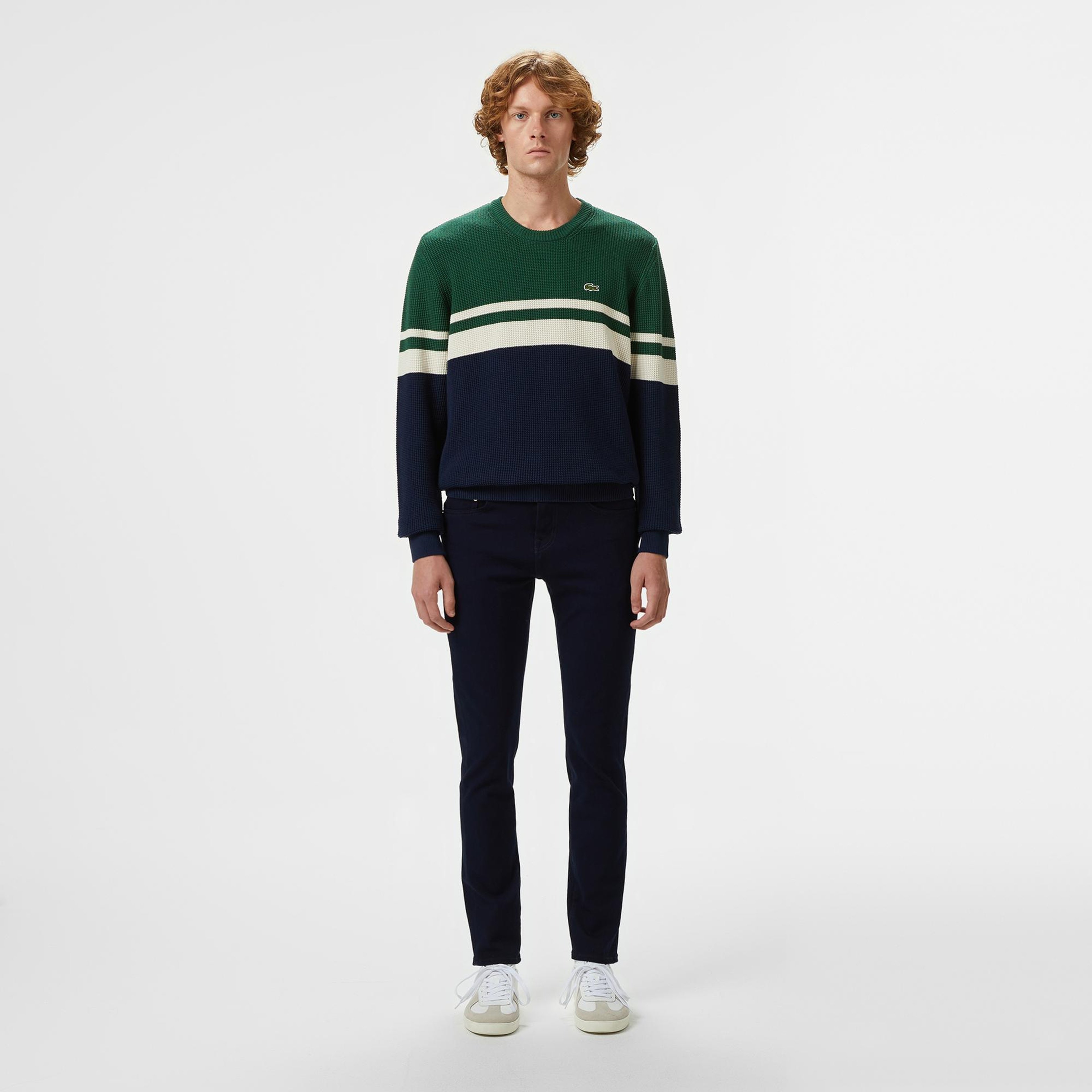 Lacoste Erkek Classic Fit Bisiklet Yaka Renk Bloklu Lacivert Kazak