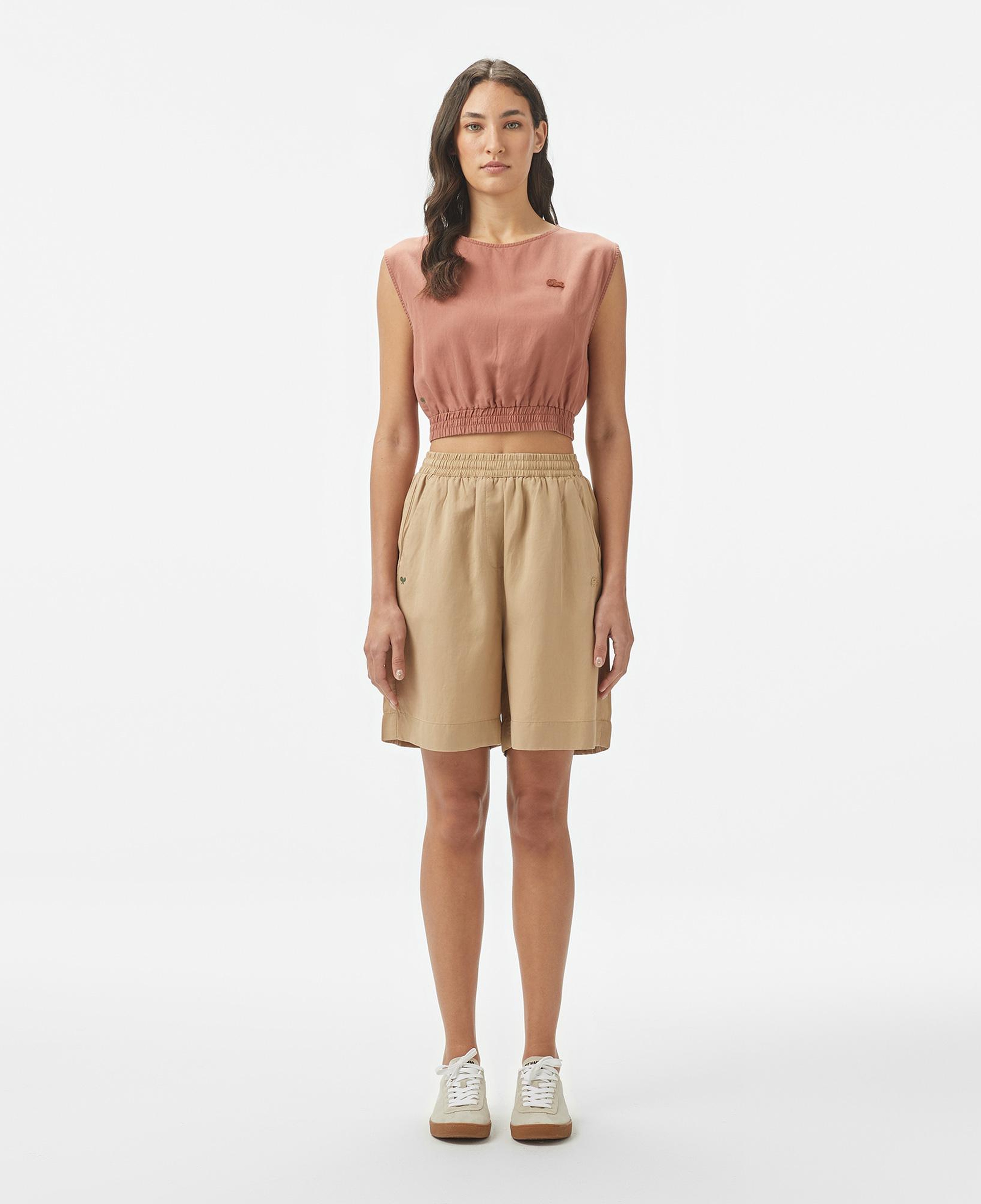 Lacoste Kadın Regular Fit Bej Bermuda Şort