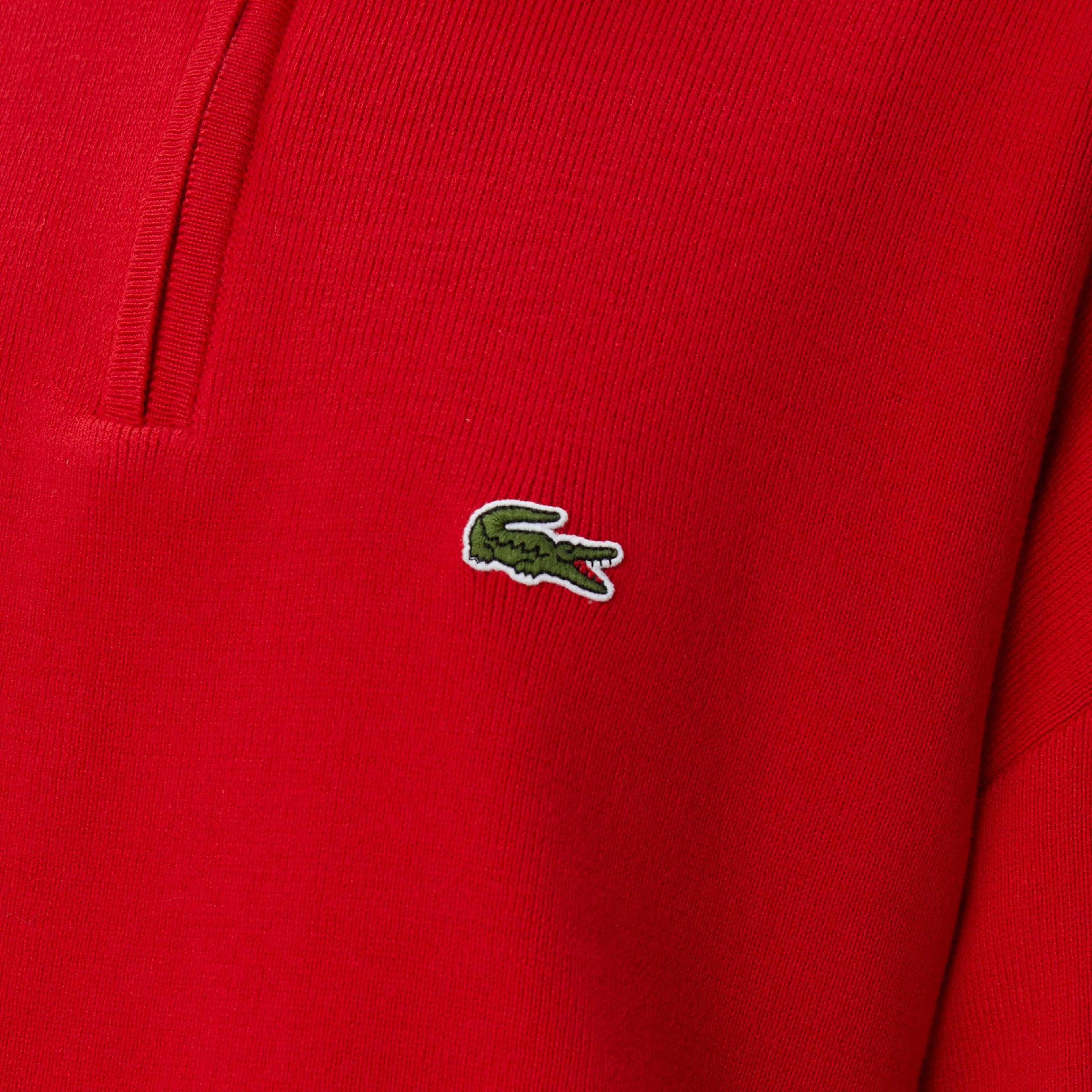 Lacoste Kadın Relaxed Fit Yarım Fermuarlı Kırmızı Triko