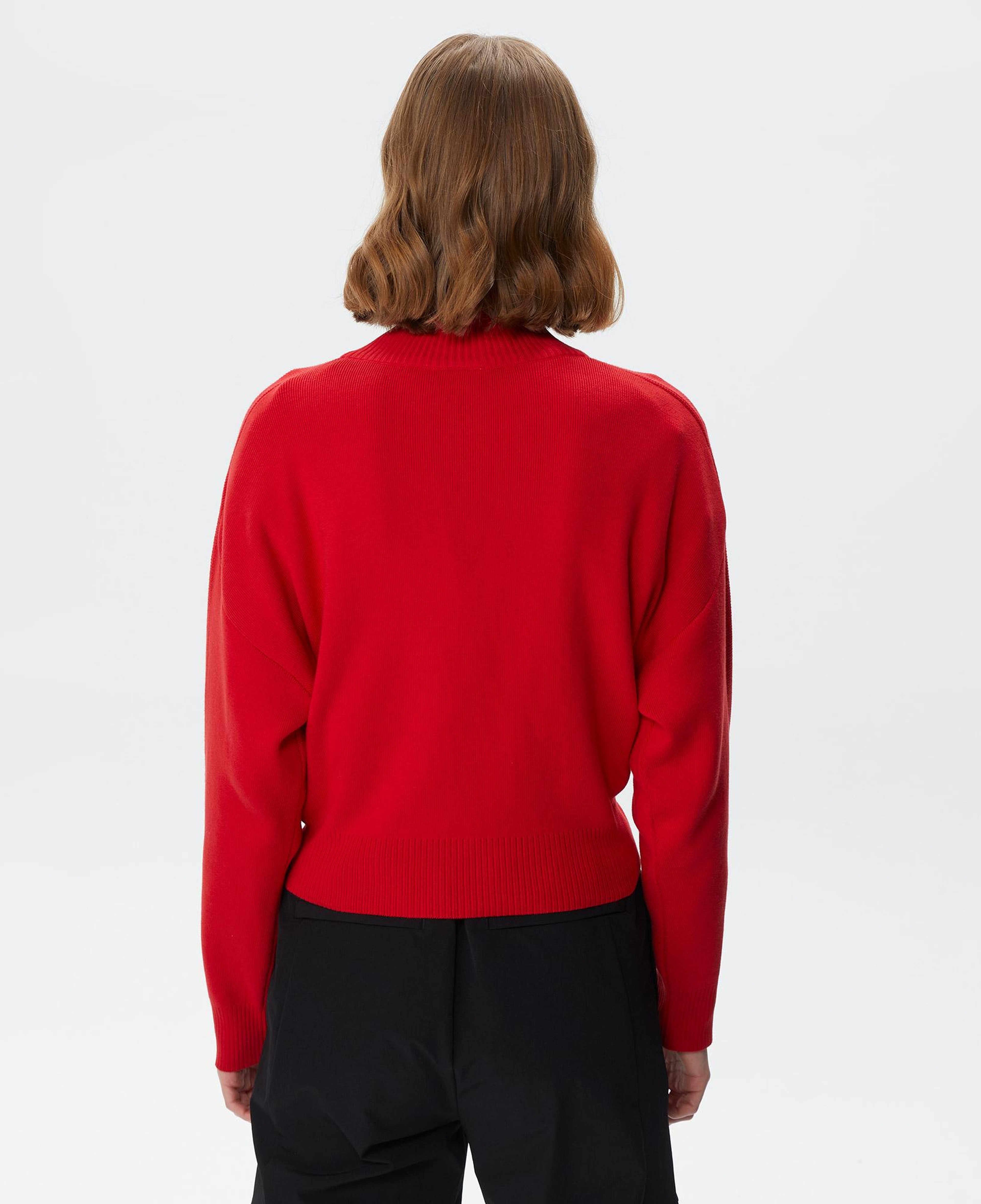 Lacoste Kadın Relaxed Fit Yarım Fermuarlı Kırmızı Triko