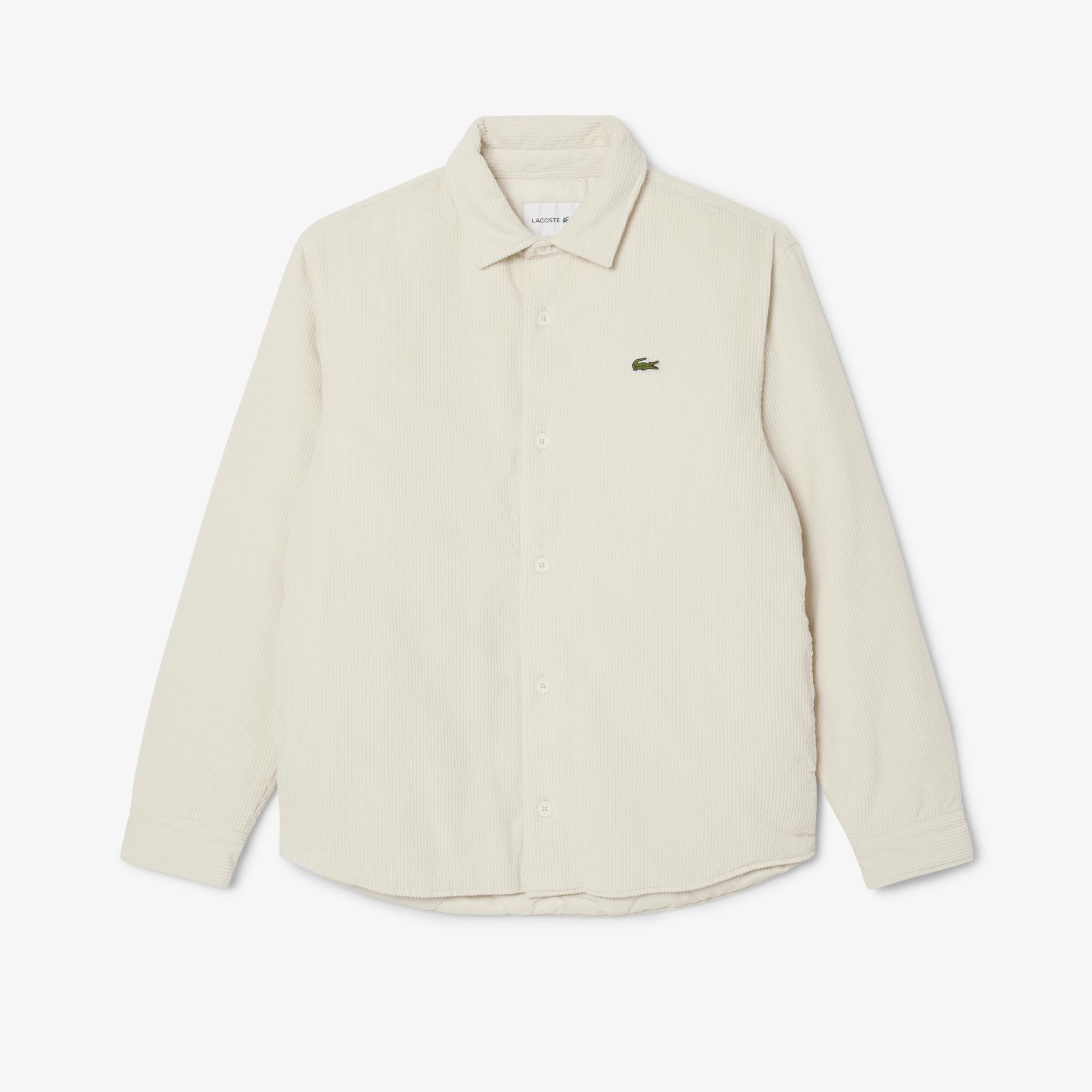 Lacoste Erkek Relaxed Fit Kadife Krem Dış Gömlek