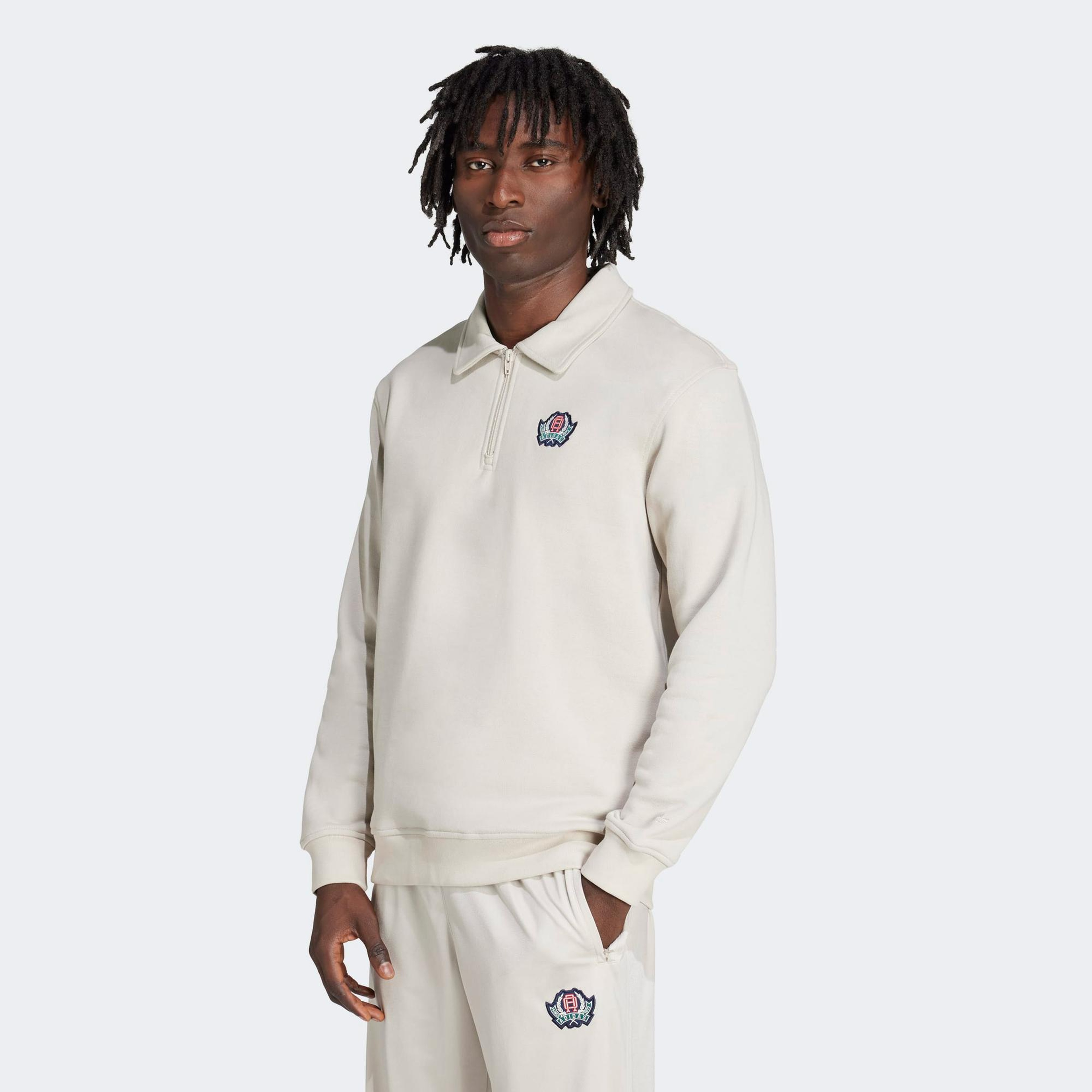 adidas Graphic Half Z Erkek Bej Sweatshirt