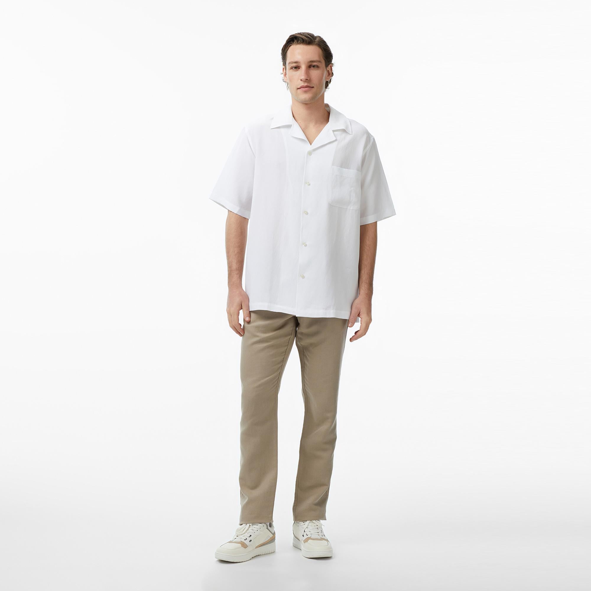 Guess Slub Keten Karışımlı Erkek Beyaz Gömlek