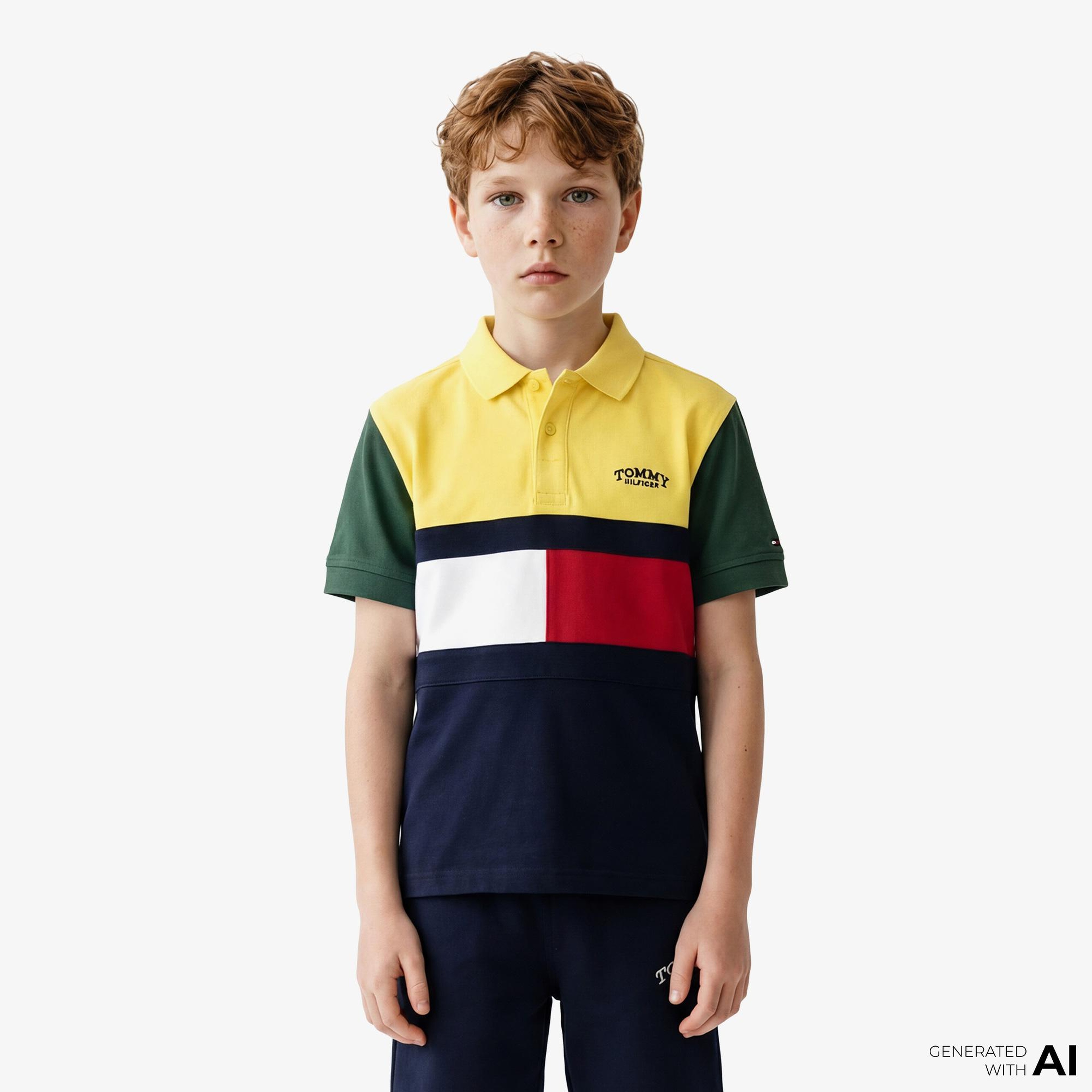 Tommy Hilfiger Flag Çocuk Sarı Polo Yaka T-Shirt