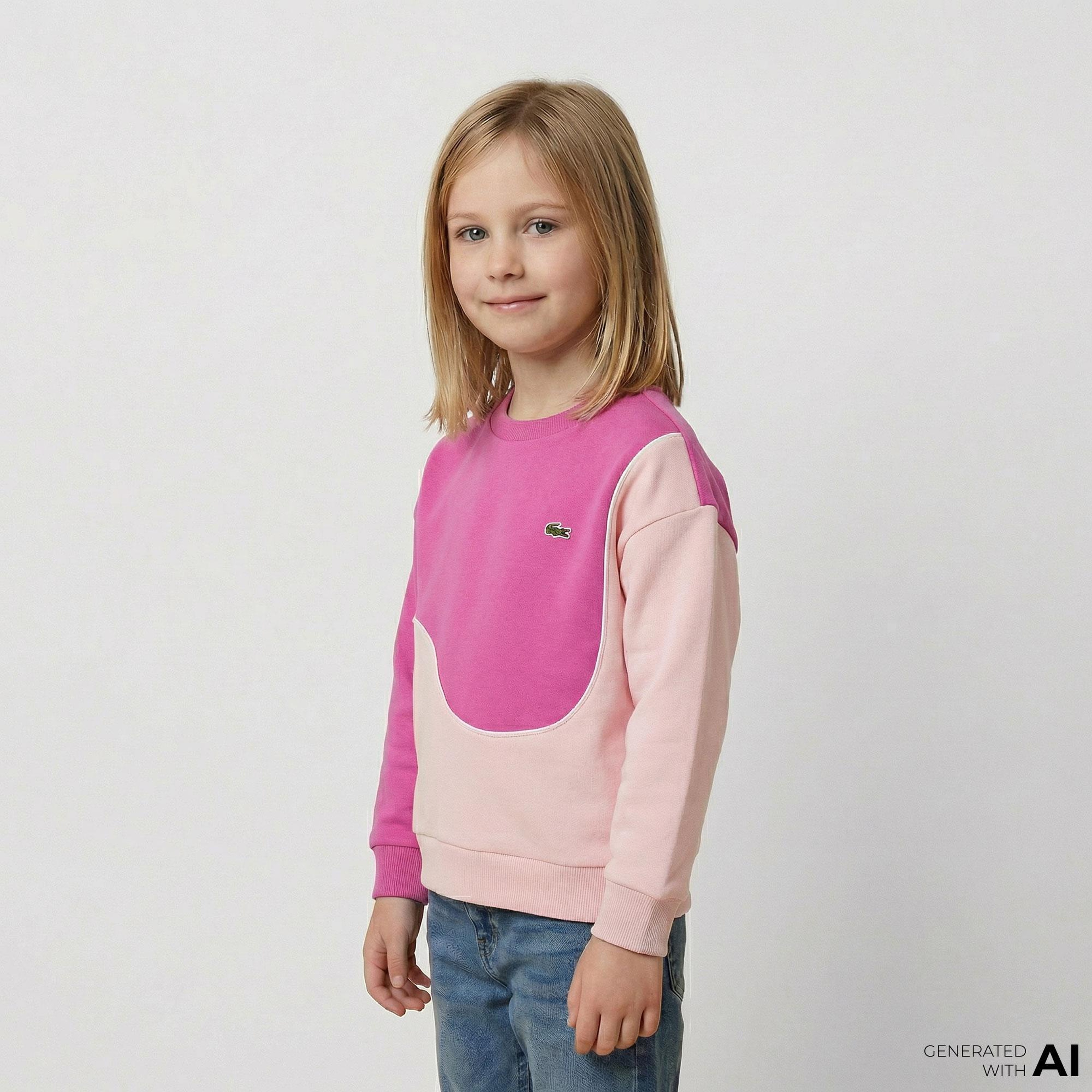 Lacoste Çocuk Bisiklet Yaka Renk Bloklu Pembe Sweatshirt