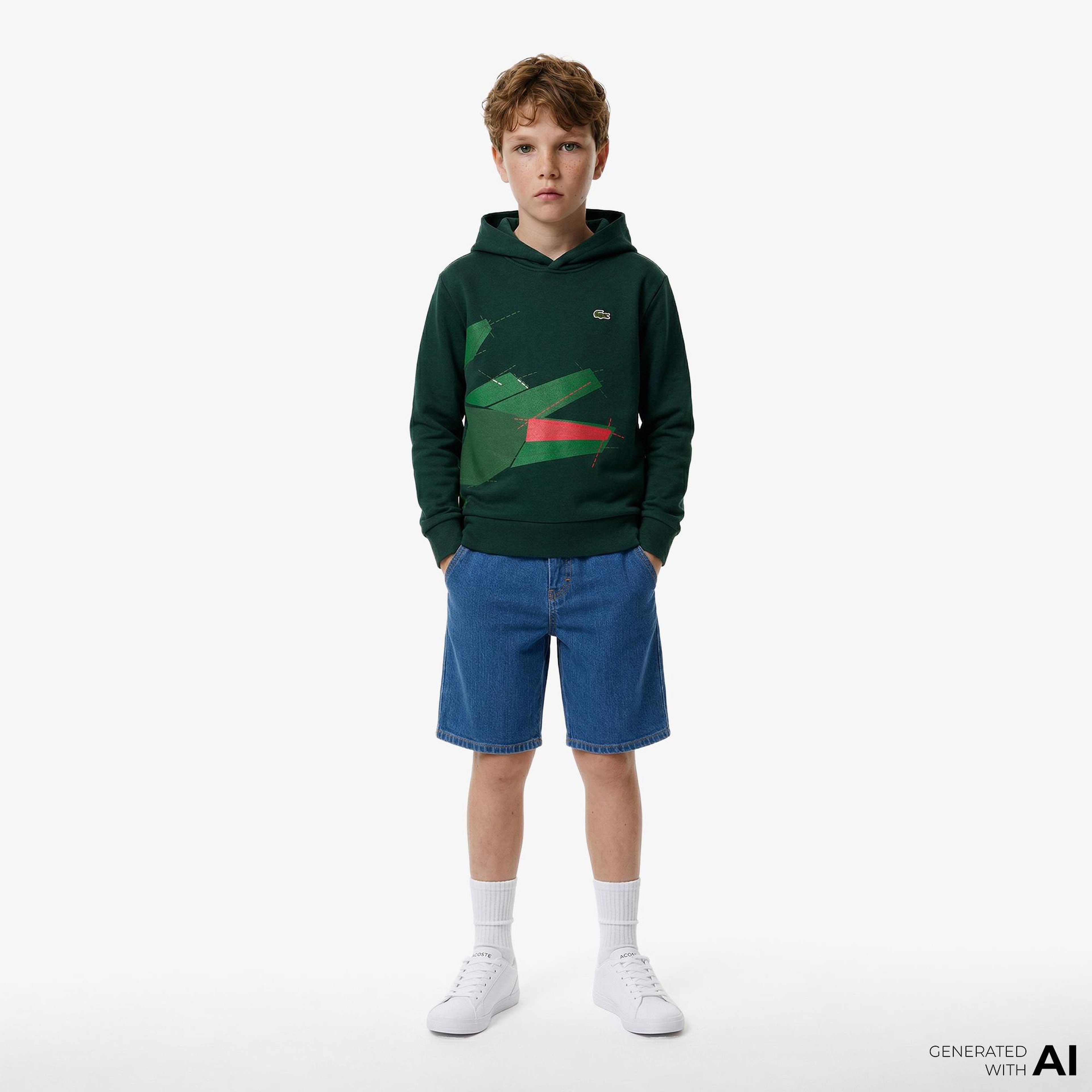 Lacoste Çocuk Kapüşonlu Baskılı Yeşil Sweatshirt