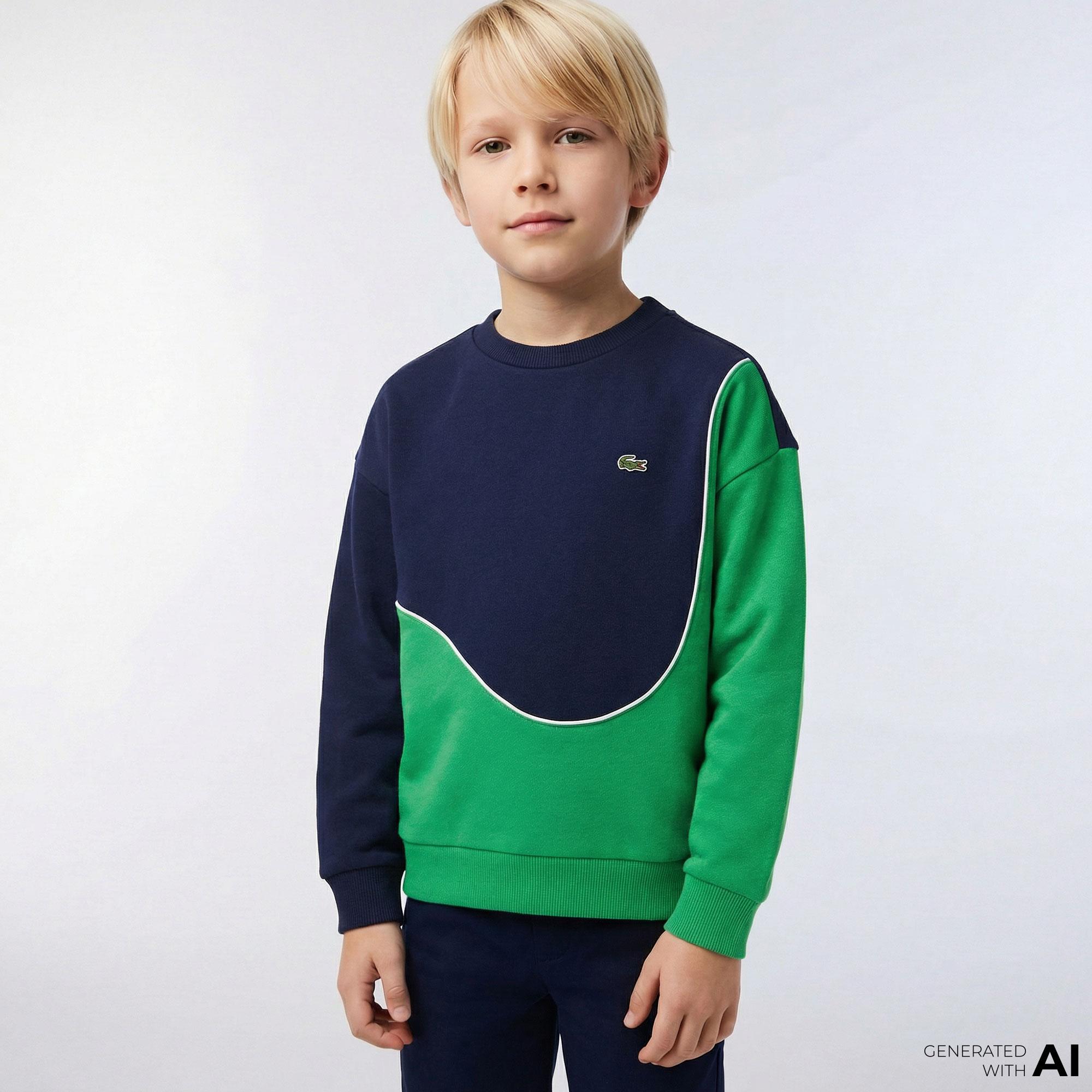 Lacoste Çocuk Bisiklet Yaka Renk Bloklu Lacivert Sweatshirt