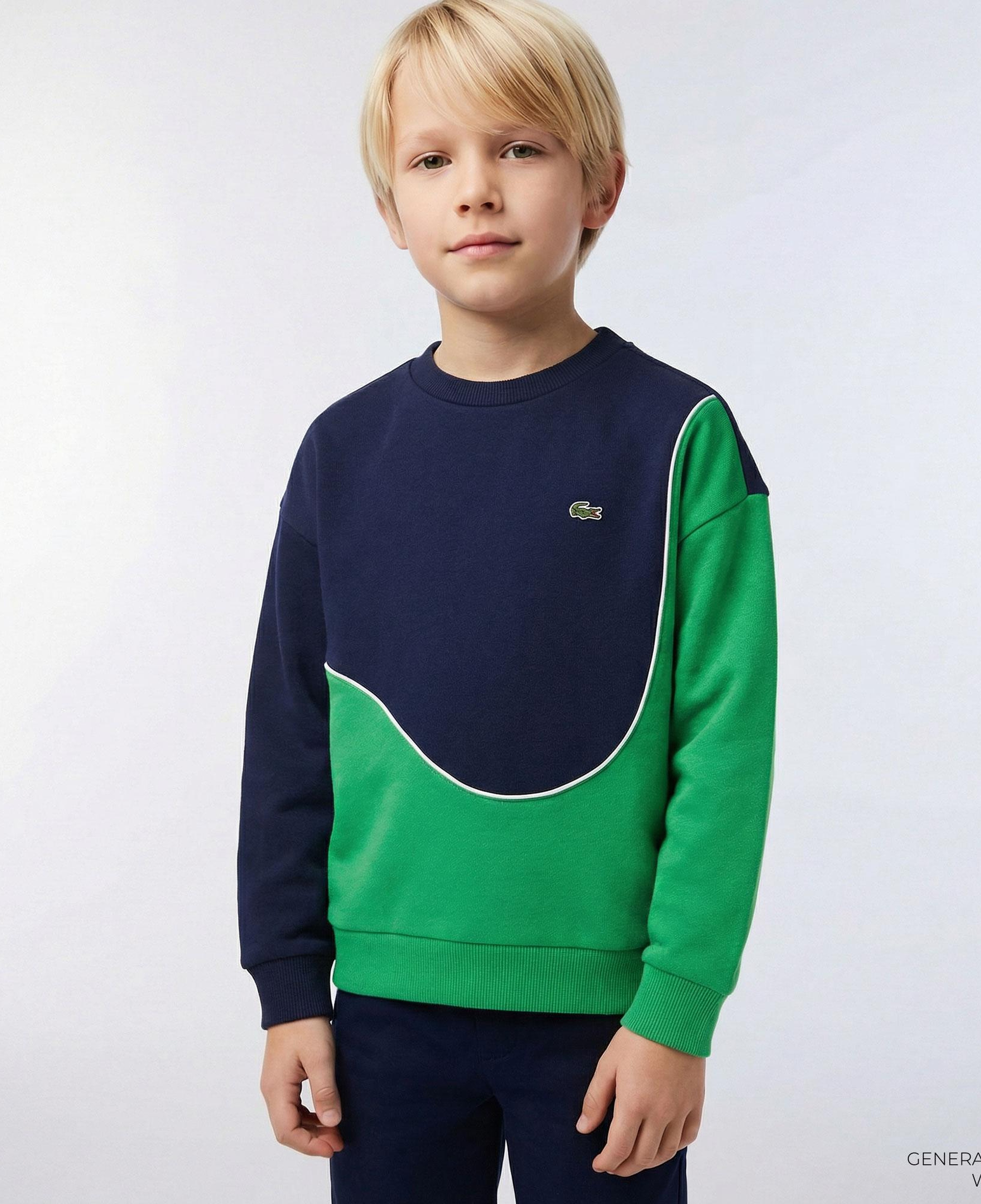 Lacoste Çocuk Bisiklet Yaka Renk Bloklu Lacivert Sweatshirt