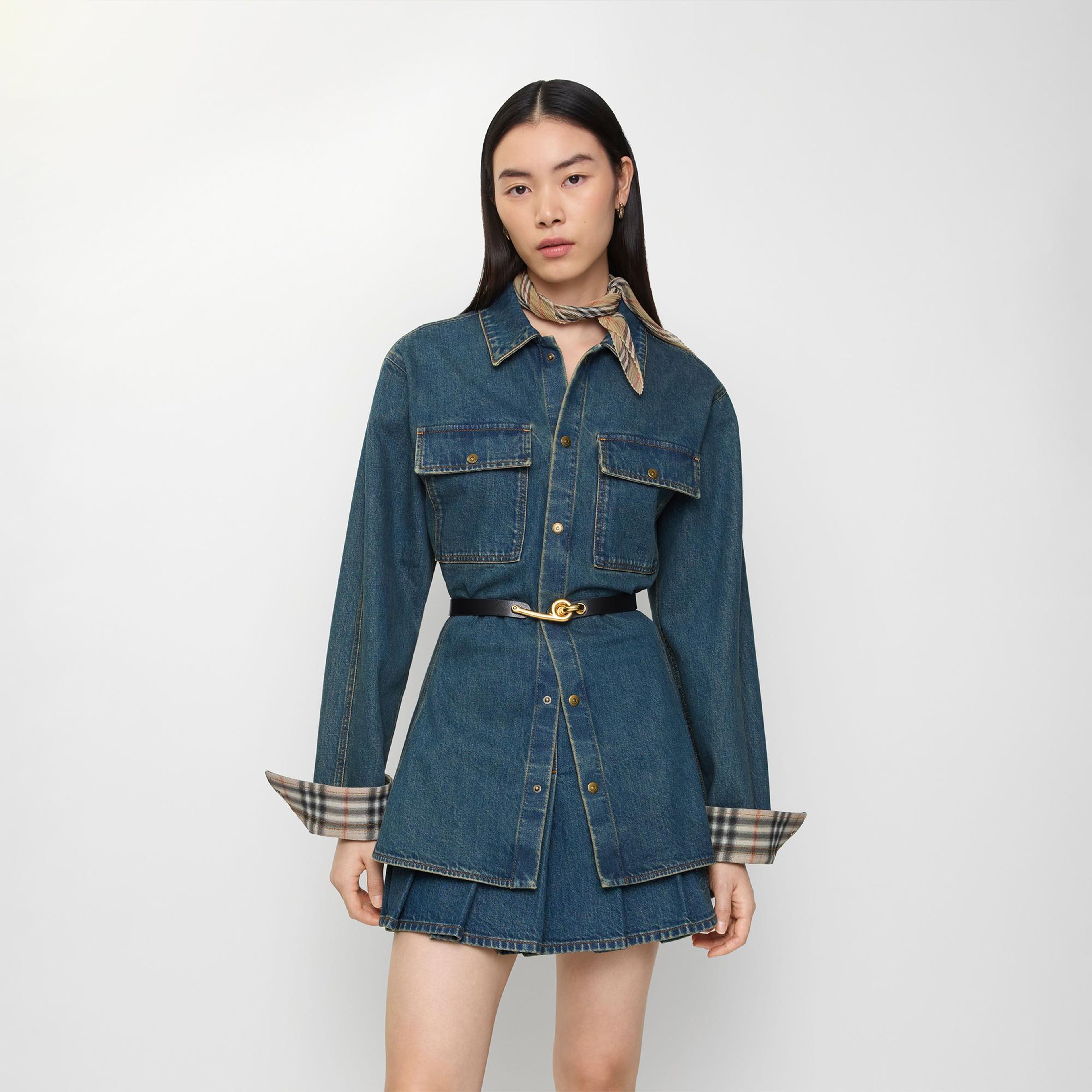 Burberry Fit-And-Flare Denim Kadın Lacivert Gömlek