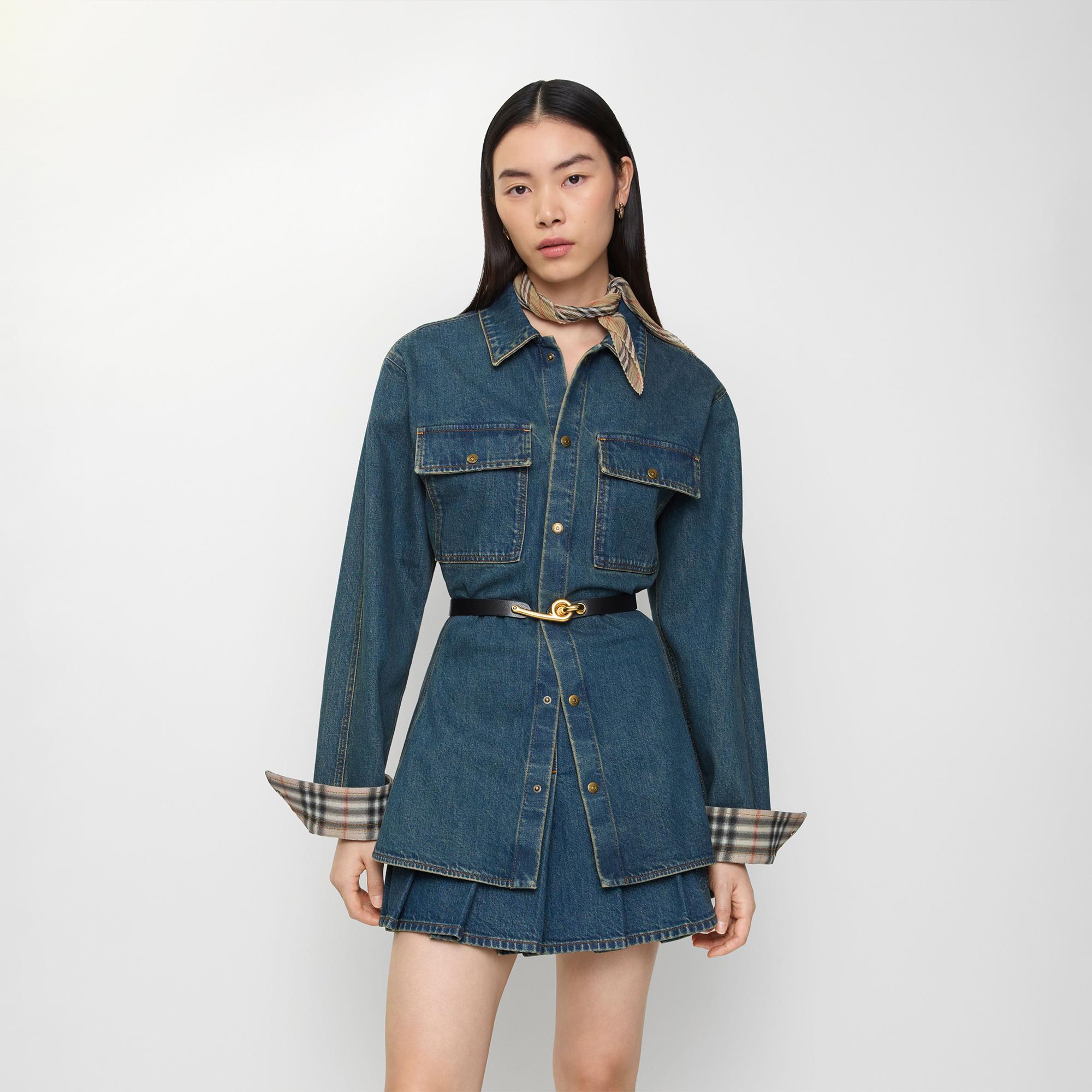 Burberry Pleated Denim Mini Kadın Lacivert Etek