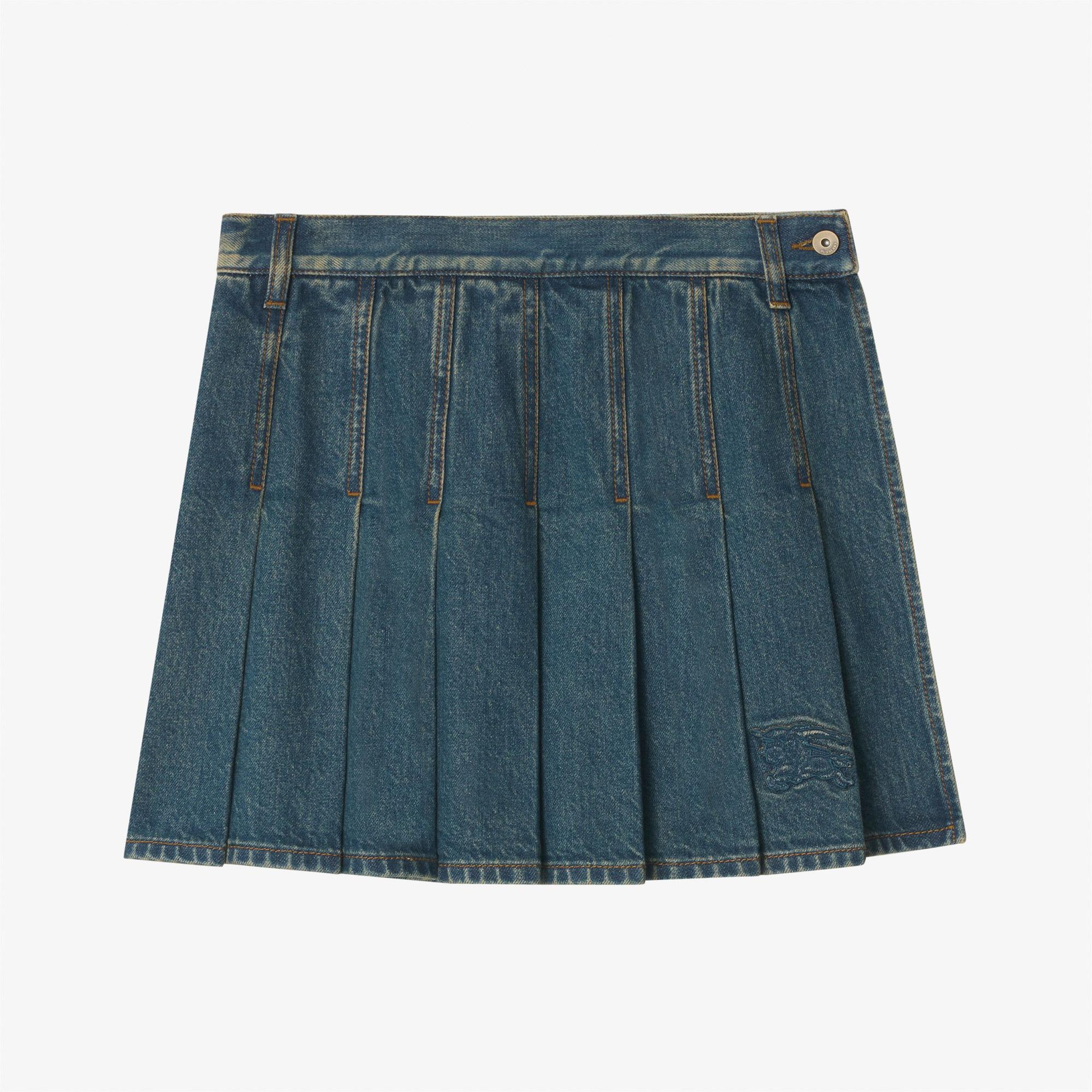 Burberry Pleated Denim Mini Kadın Lacivert Etek