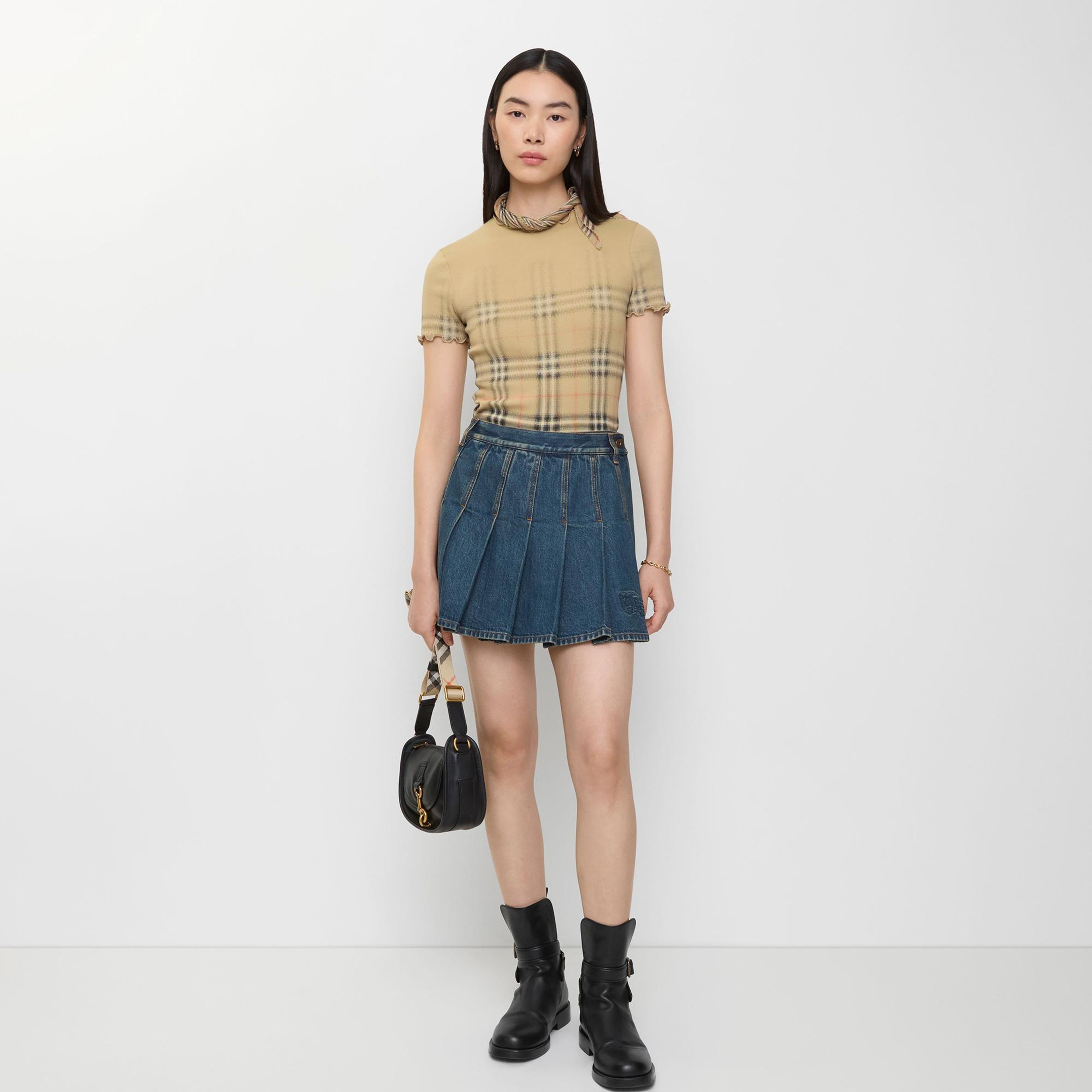 Burberry Pleated Denim Mini Kadın Lacivert Etek