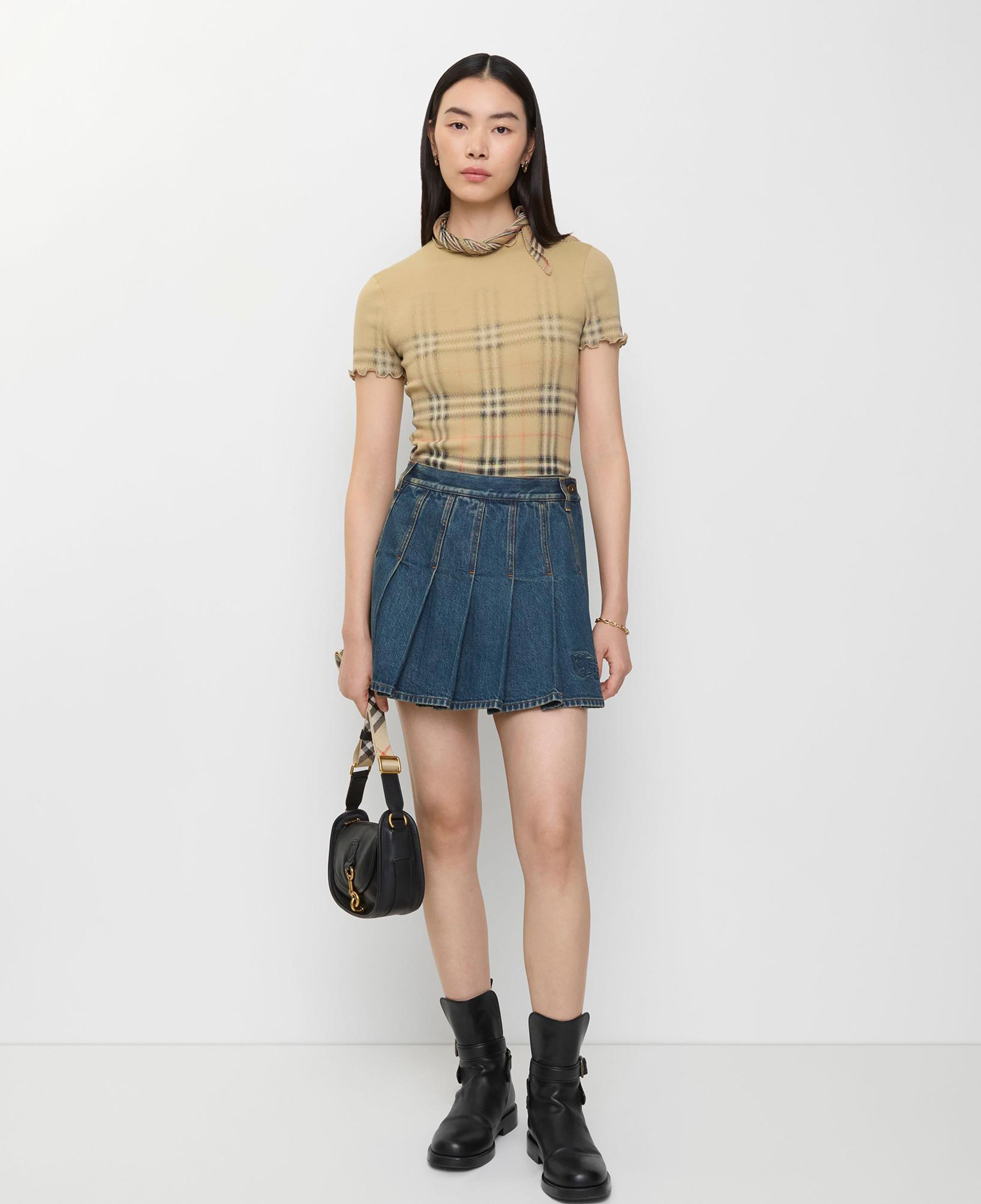 Burberry Pleated Denim Mini Kadın Lacivert Etek