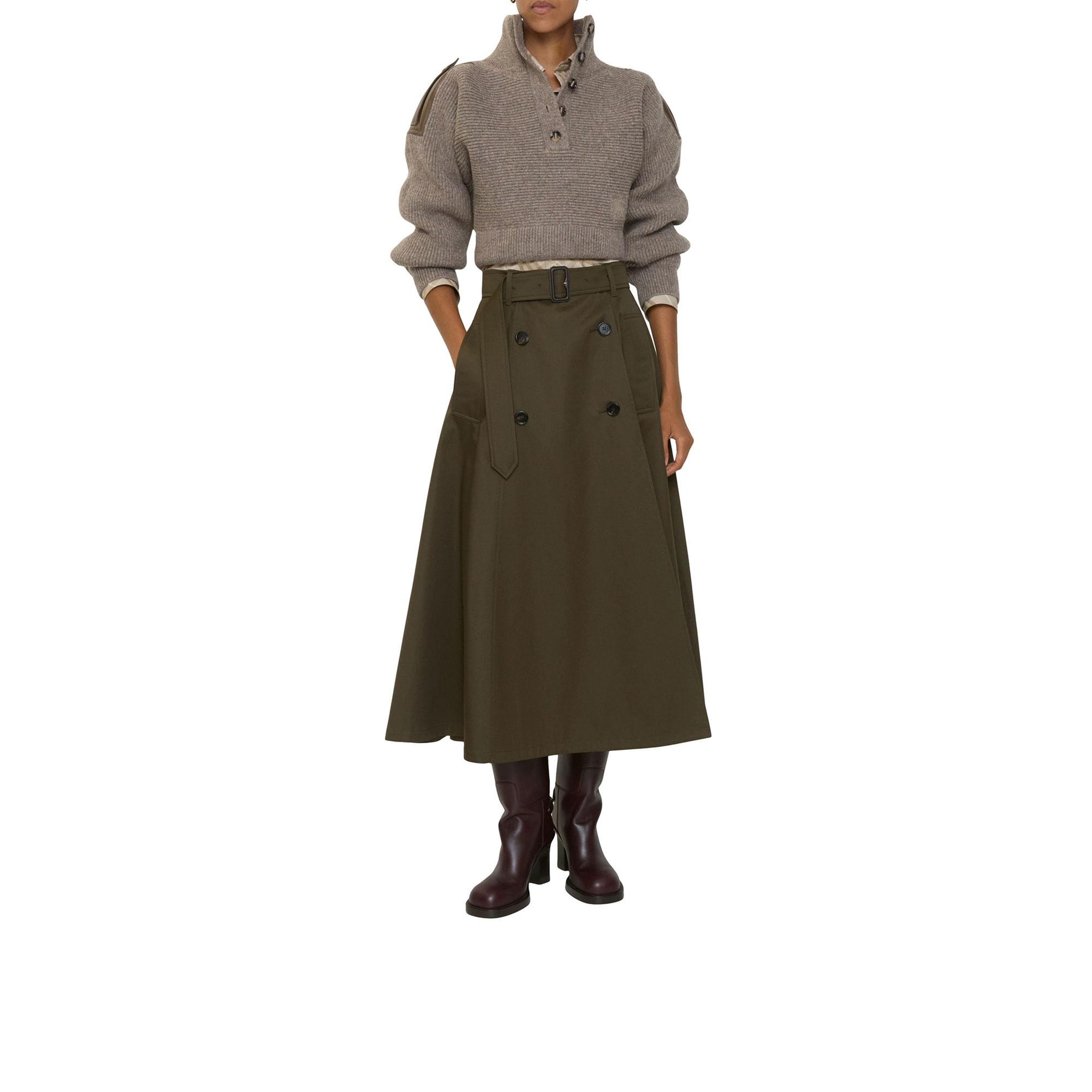 Burberry Gabardine Trench Midi Kadın Haki Etek