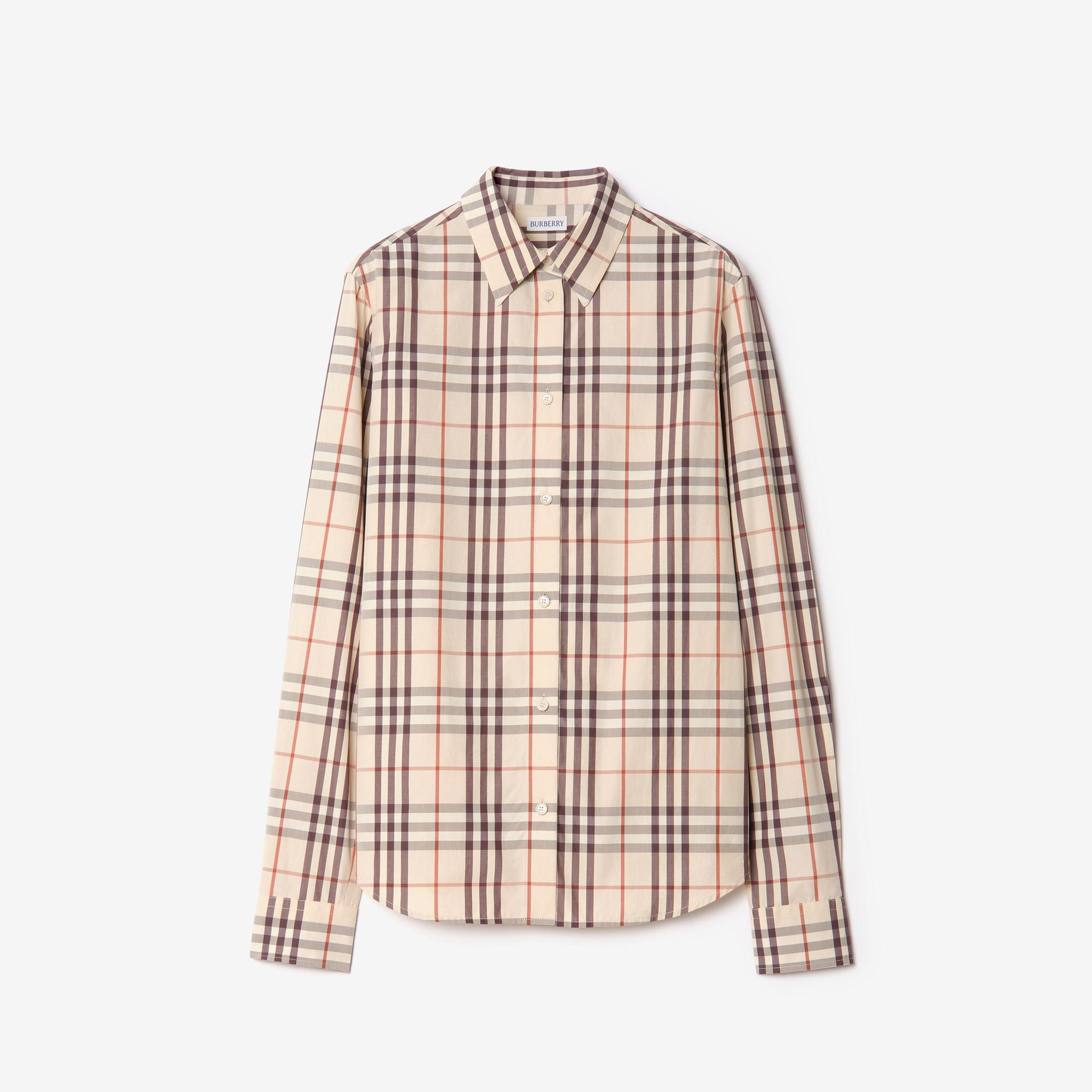 Burberry Regular Fit Check Cotton Kadın Bej Gömlek