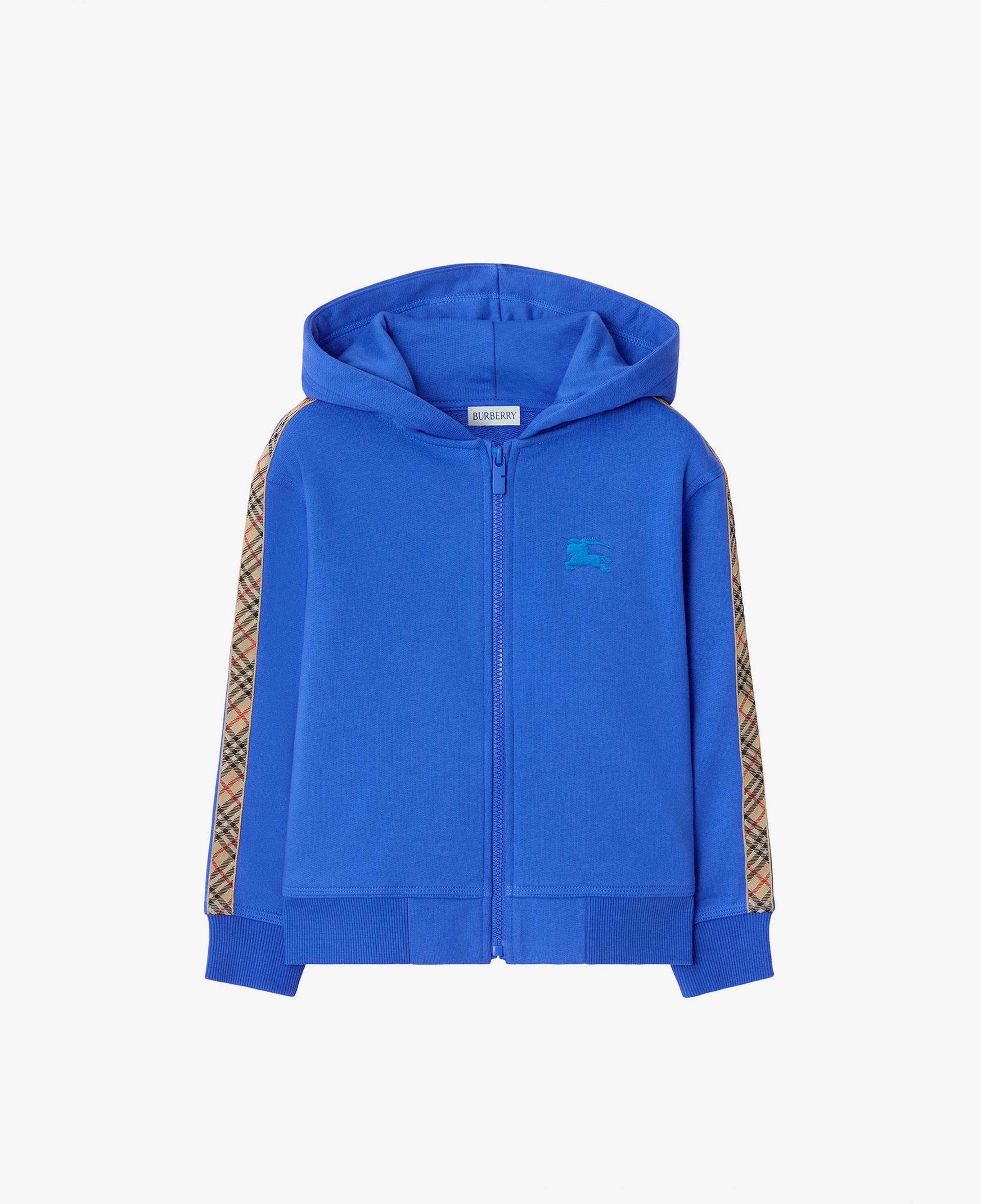 Burberry Check Trim Cotton Zip Çocuk Mavi Hoodie