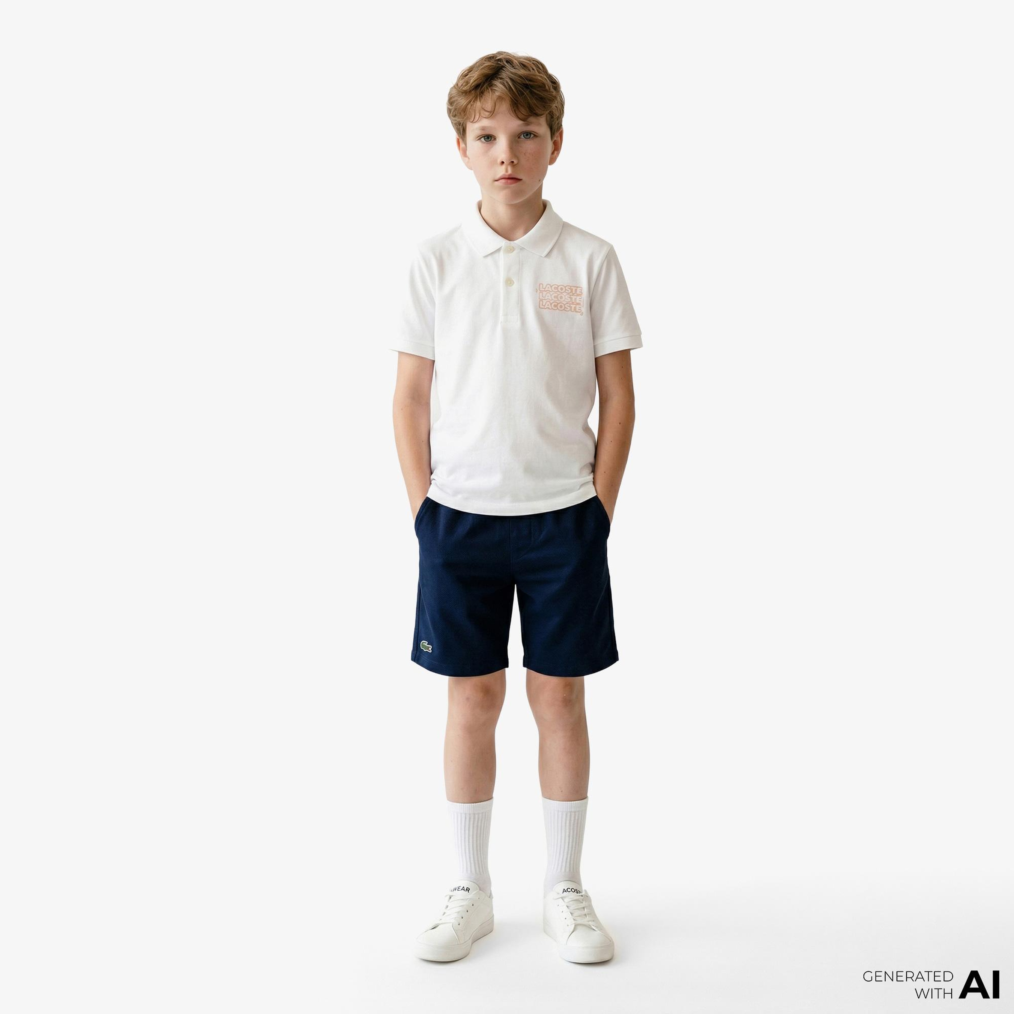 Lacoste Çocuk Baskılı Beyaz Polo