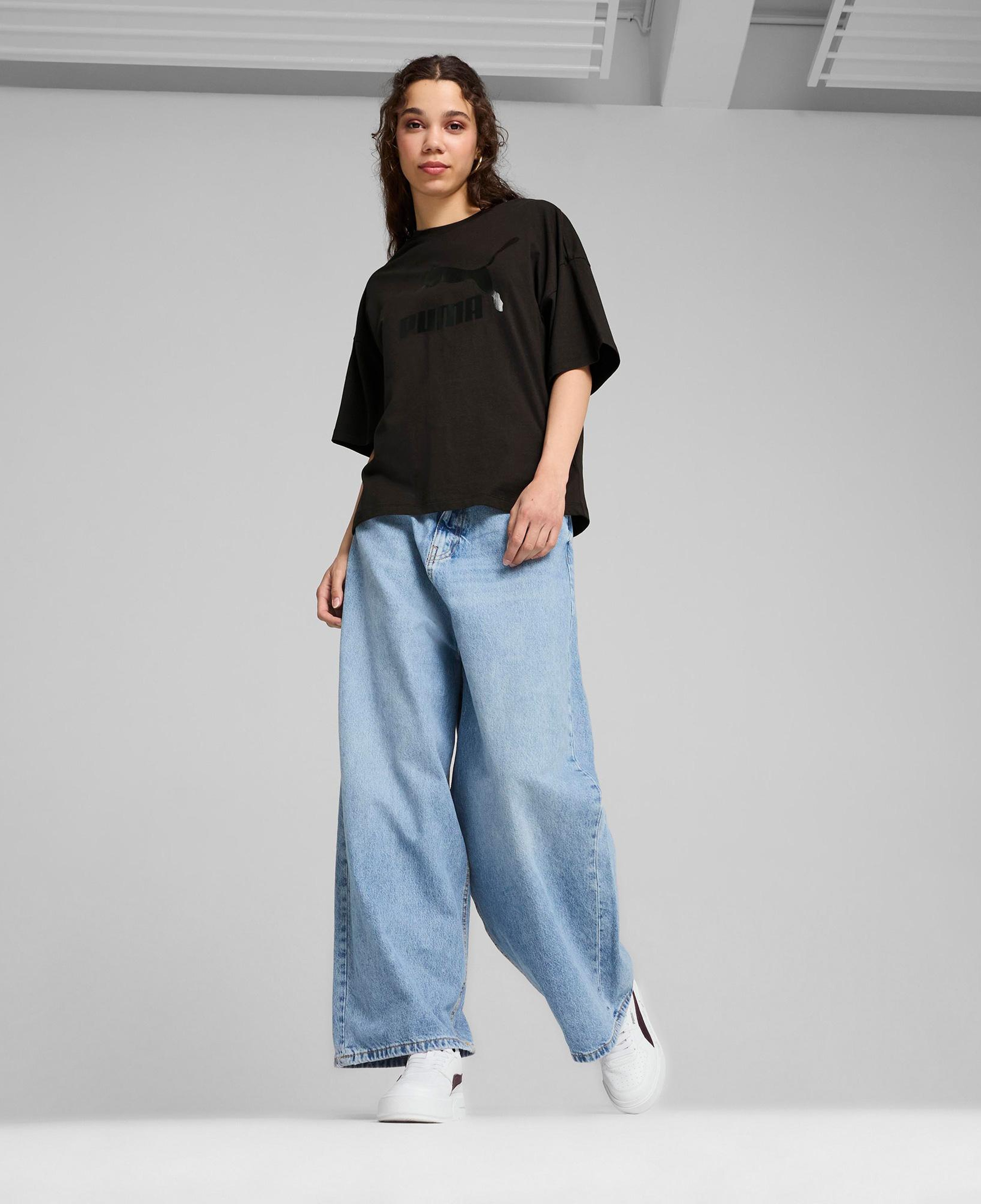 Puma Classics Oversized Logo Kadın Siyah T-Shirt