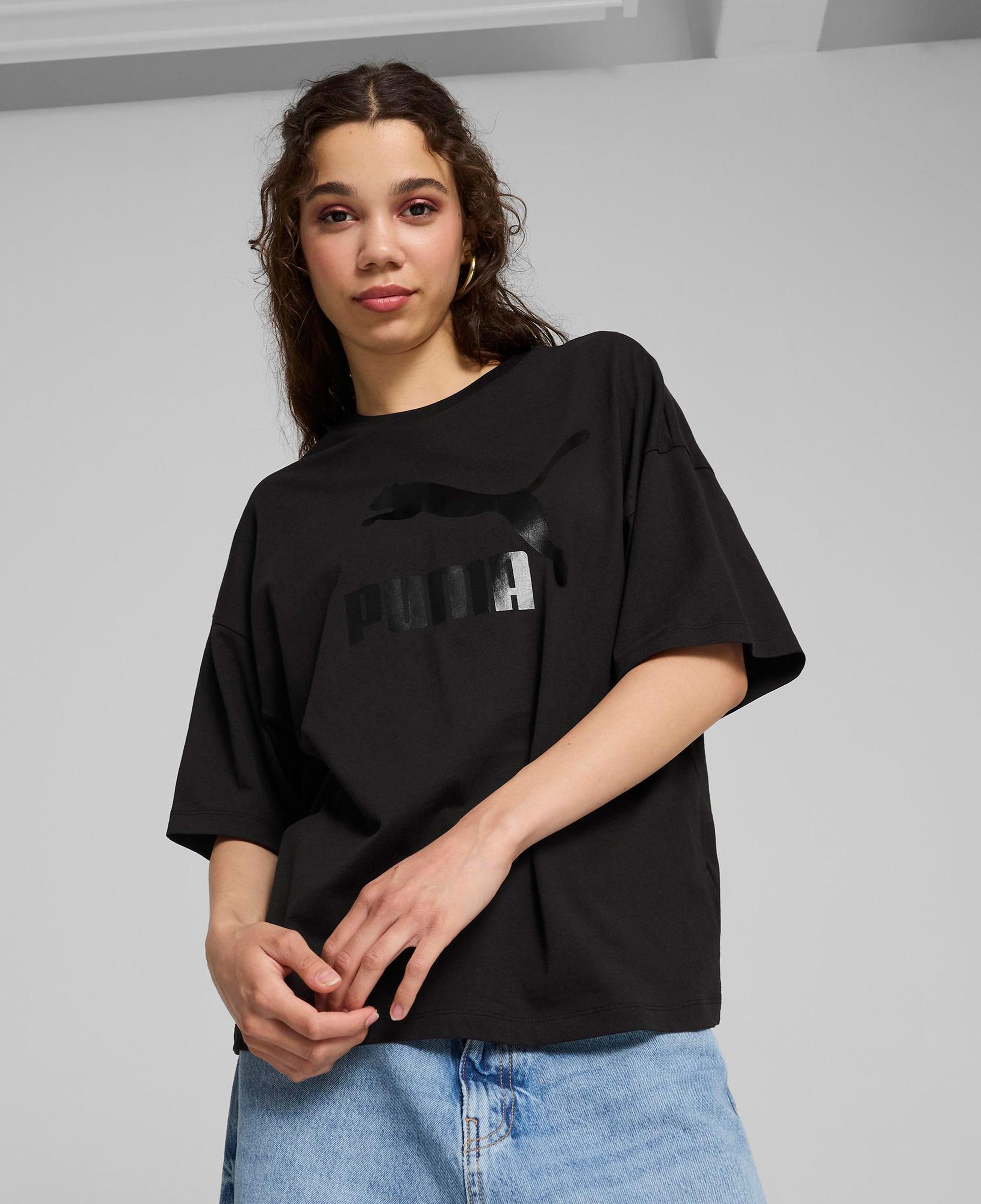 Puma Classics Oversized Logo Kadın Siyah T-Shirt