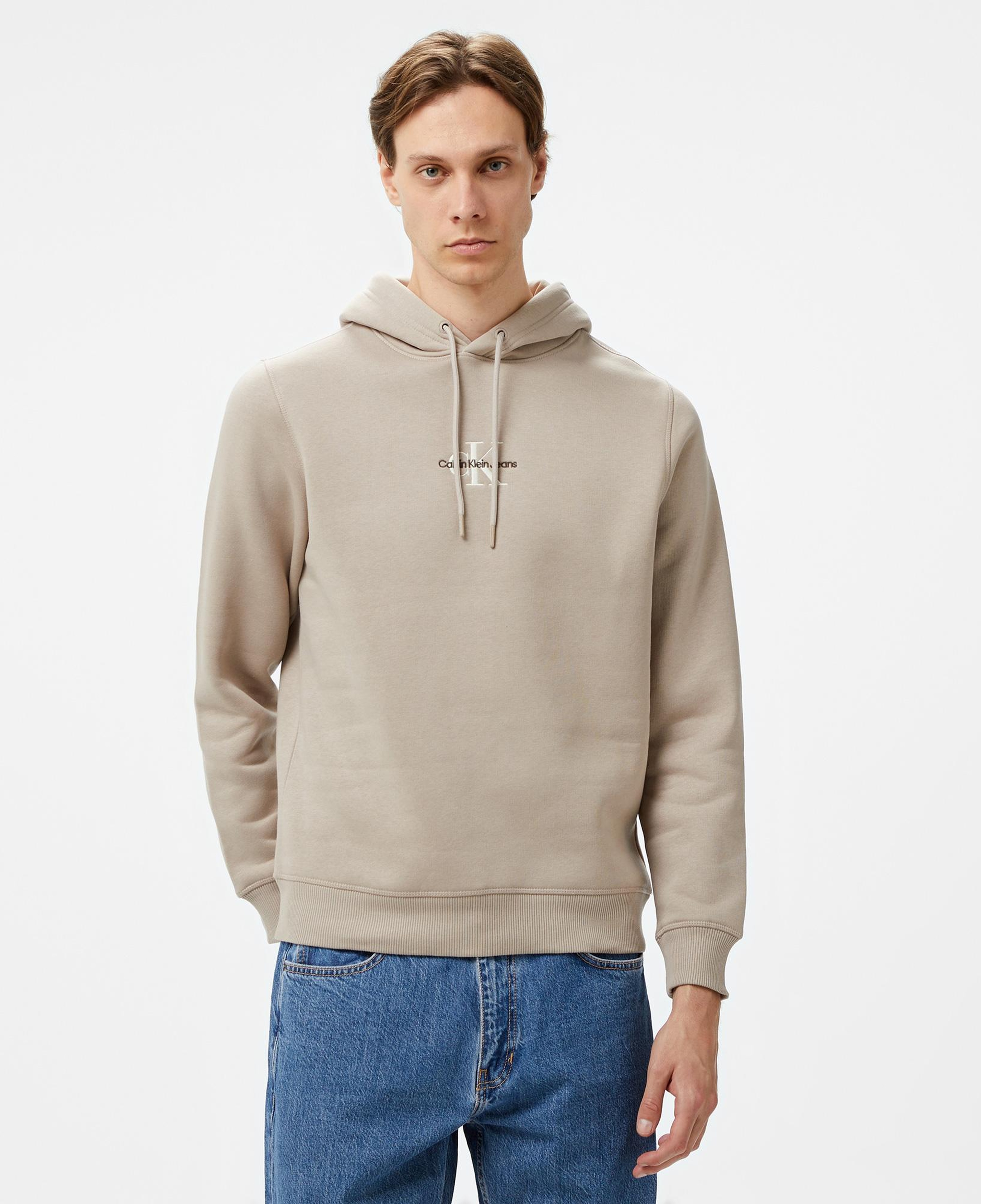 Calvin Klein Jeans Monologo Erkek Bej Hoodie