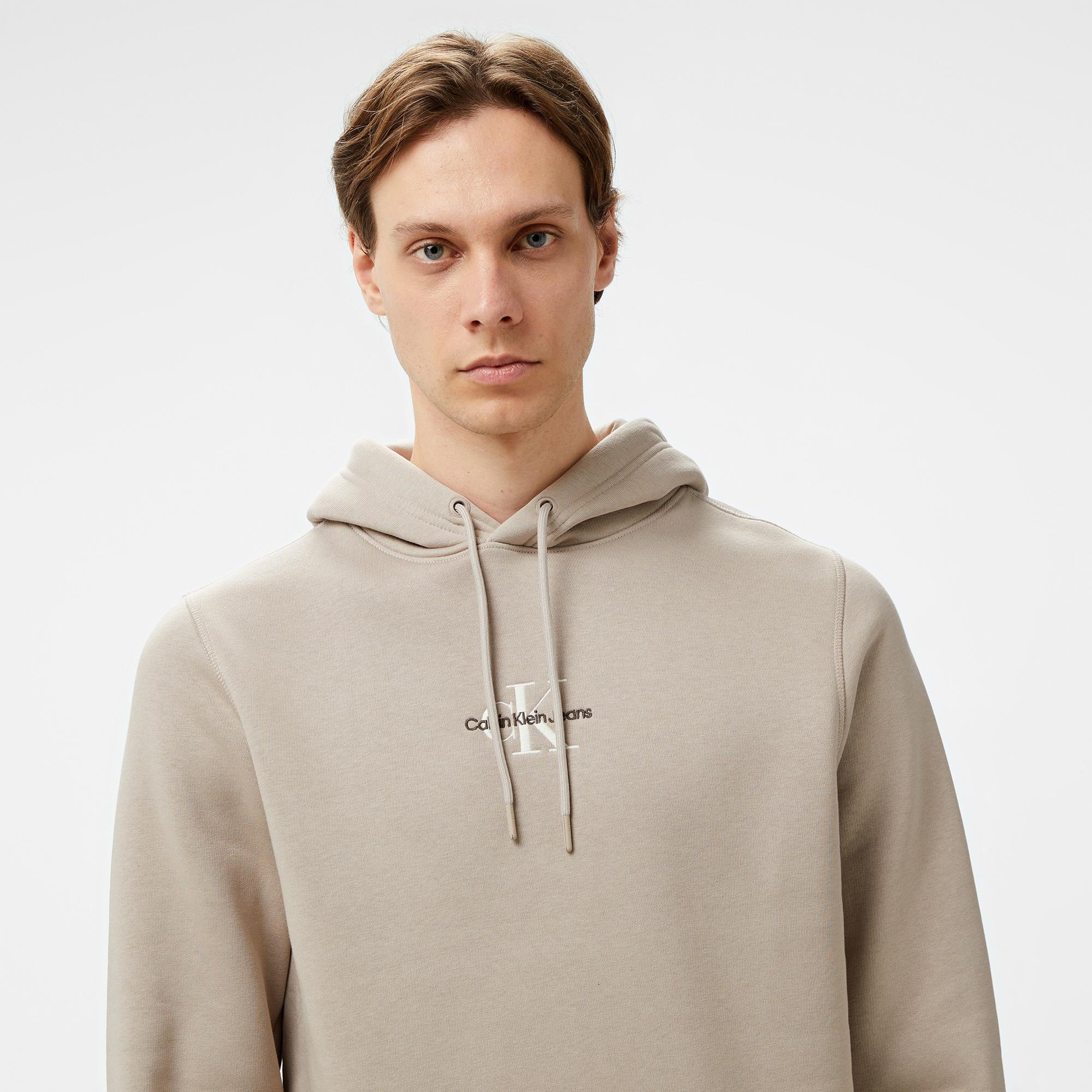 Calvin Klein Jeans Monologo Erkek Bej Hoodie