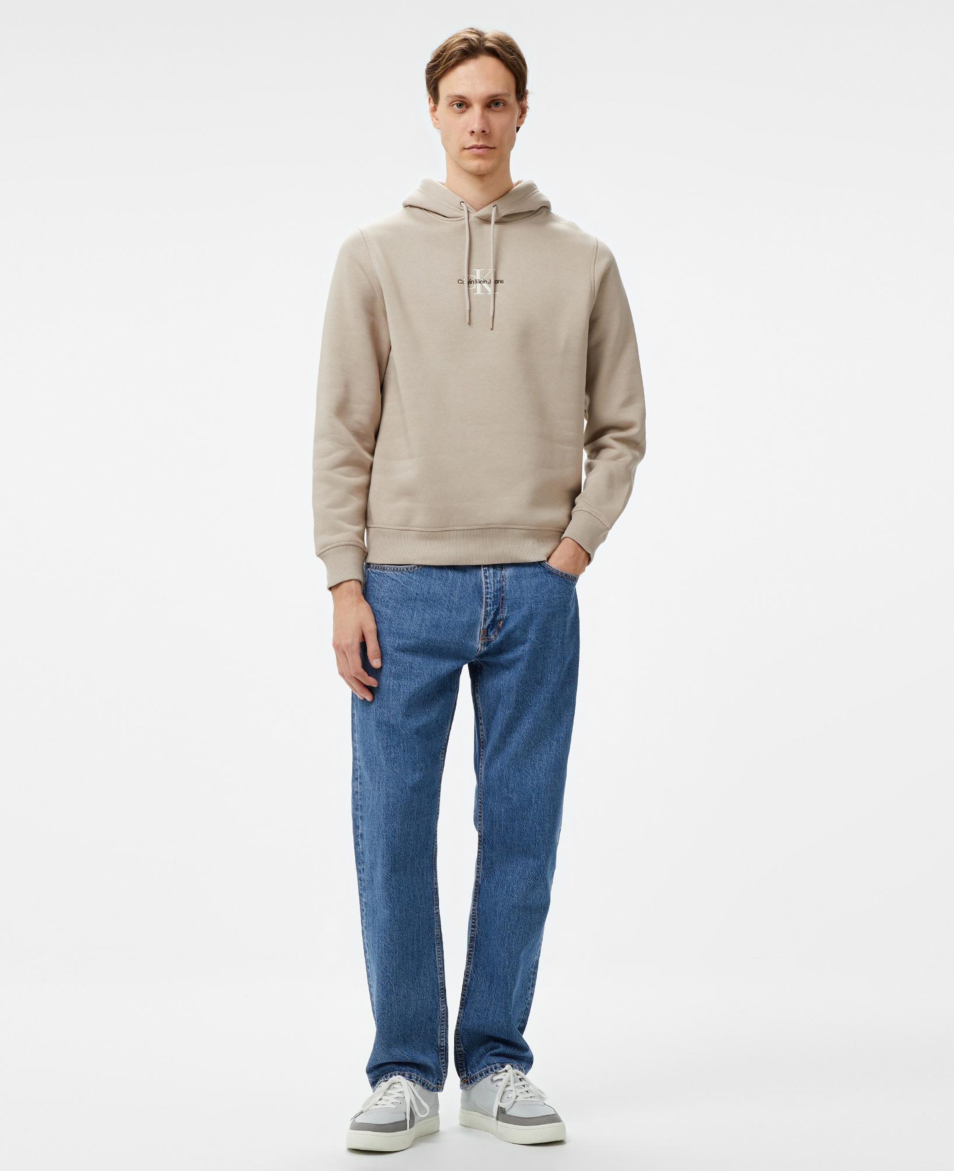 Calvin Klein Jeans Monologo Erkek Bej Hoodie