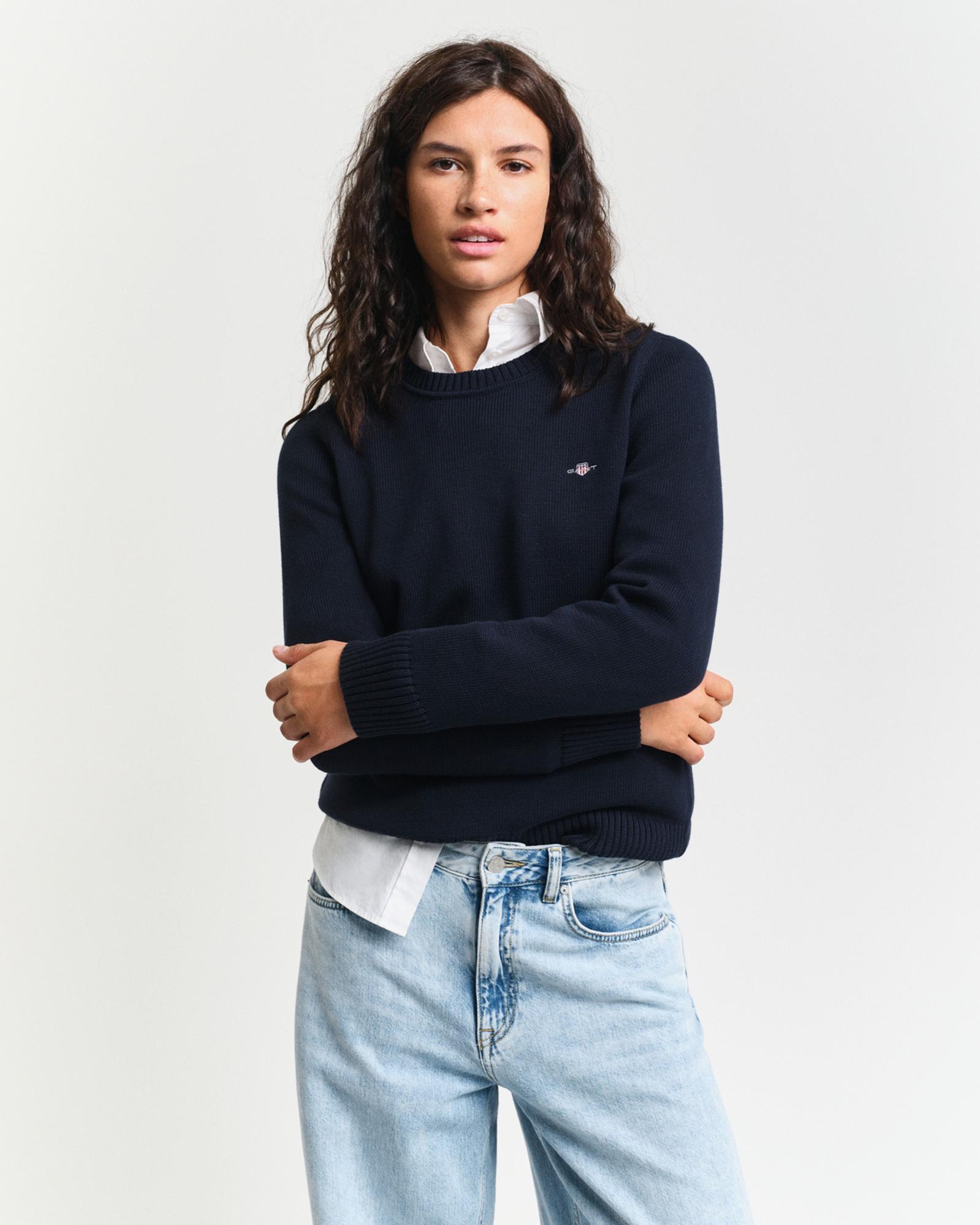 GANT Kadın Lacivert Regular Fit Bisiklet Yaka Kazak