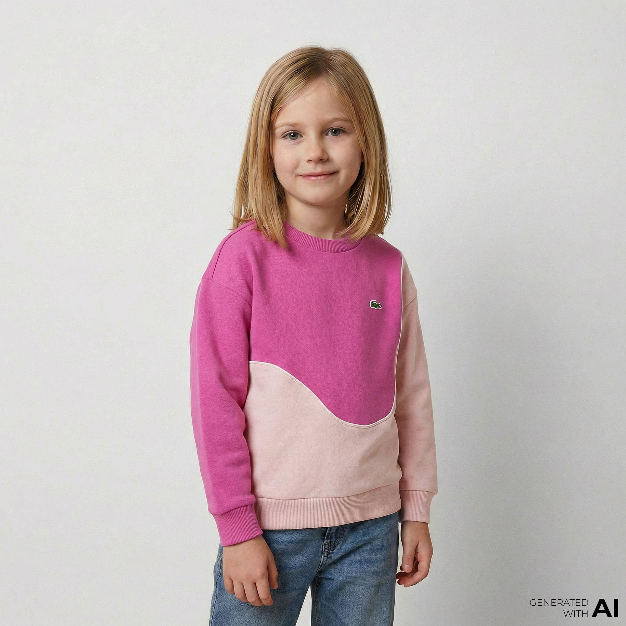 Lacoste Çocuk Bisiklet Yaka Renk Bloklu Pembe Sweatshirt