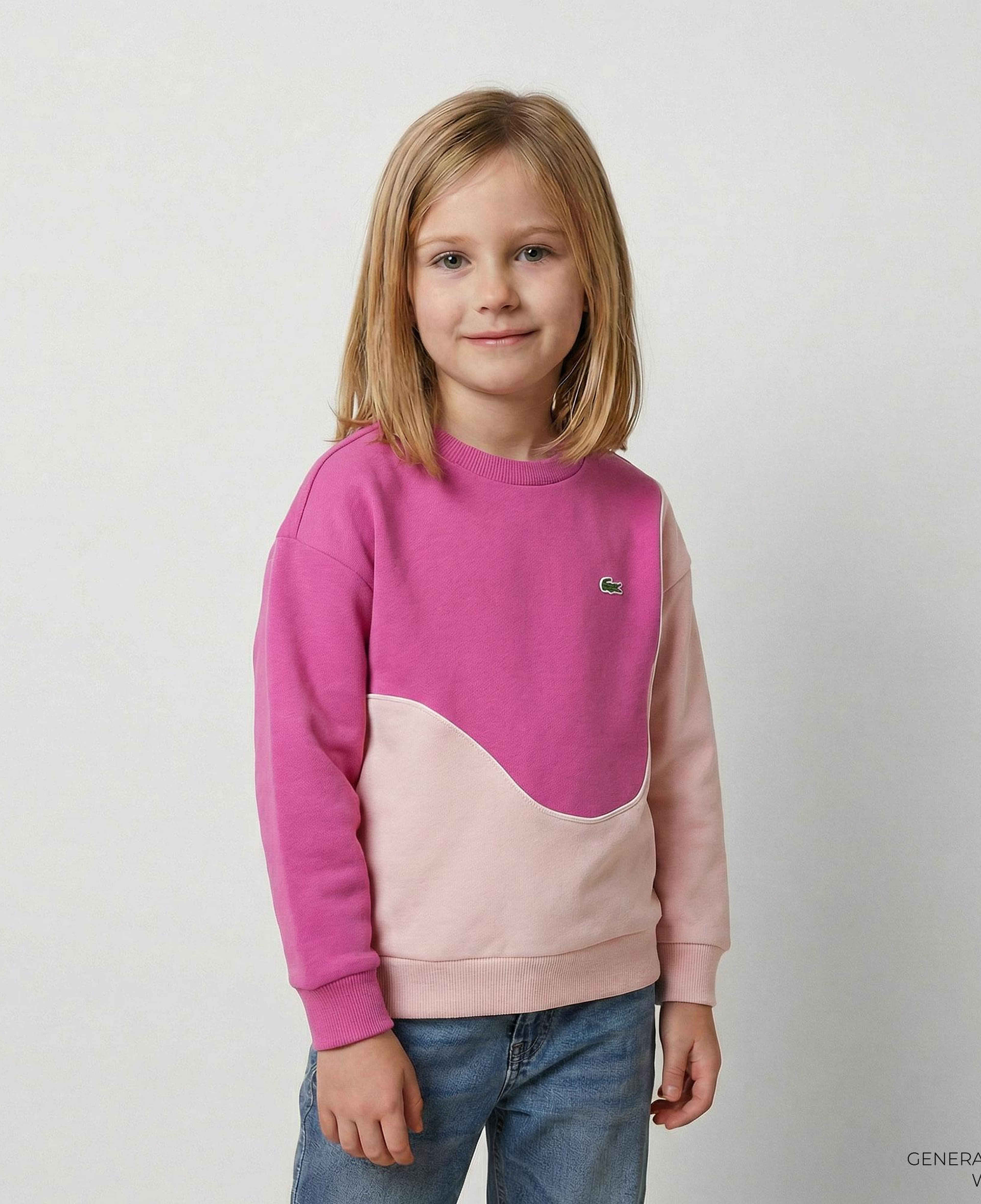 Lacoste Çocuk Bisiklet Yaka Renk Bloklu Pembe Sweatshirt