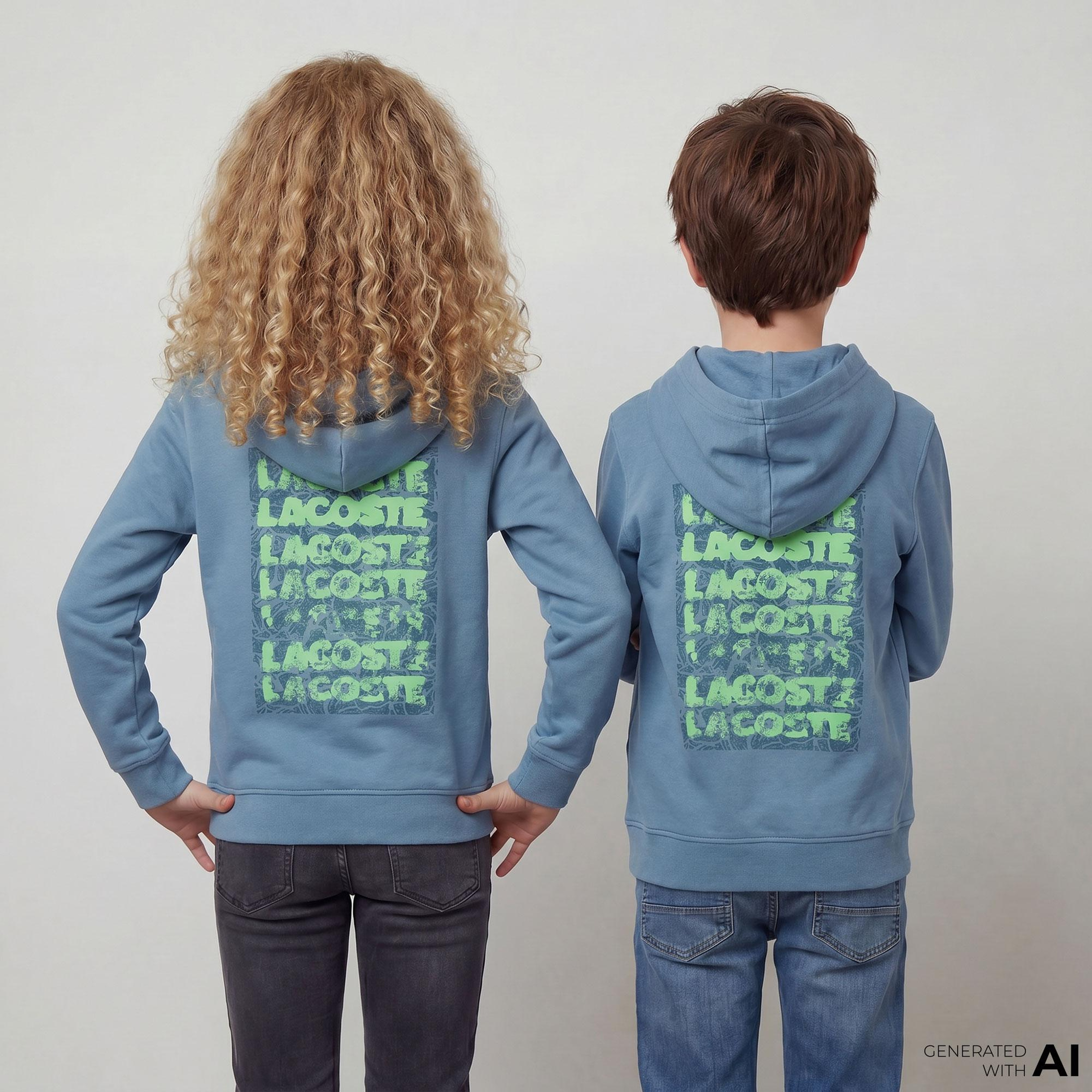 Lacoste Çocuk Kapüşonlu Baskılı Mavi Sweatshirt