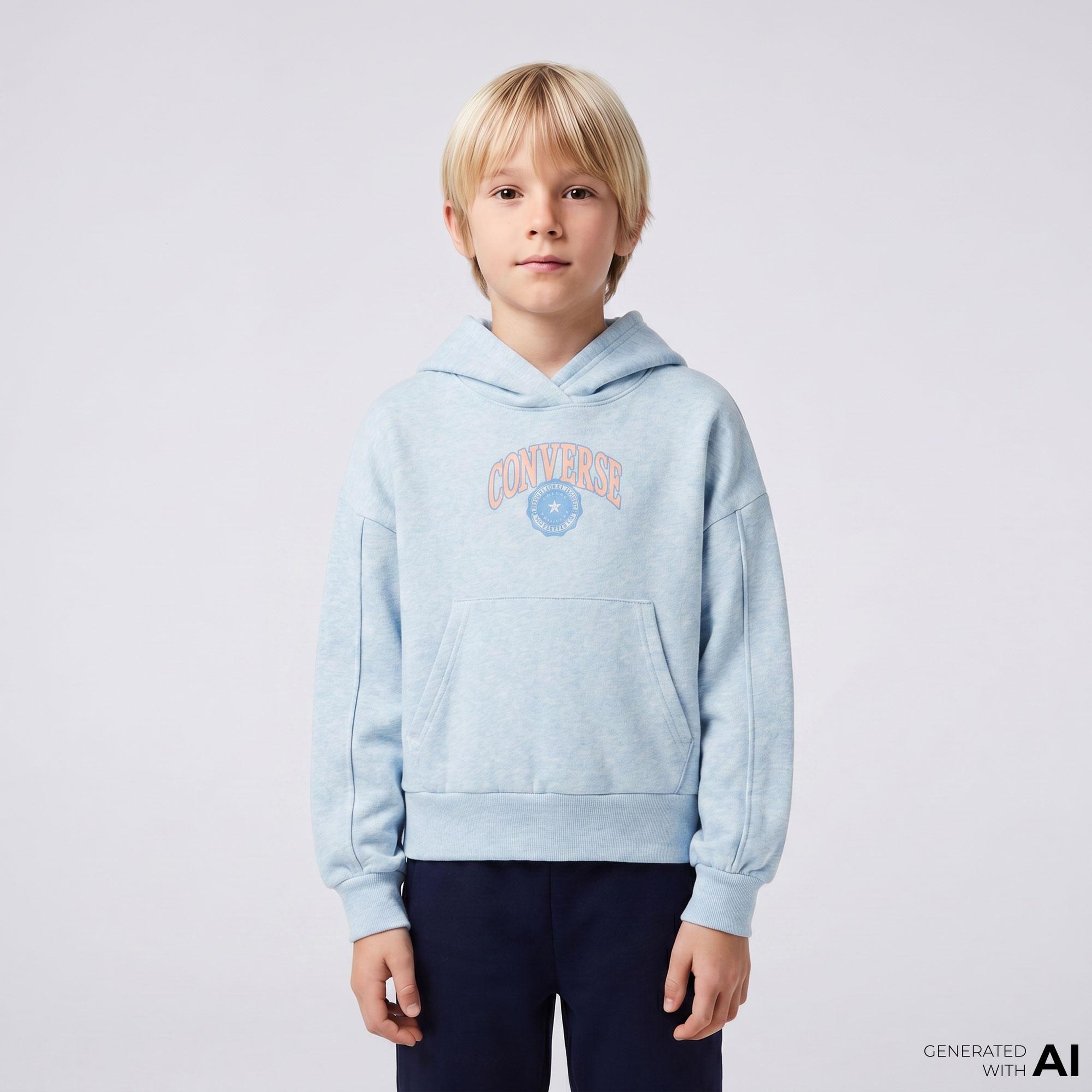Converse Oversized Chuck Patch Çocuk Mavi Hoodie